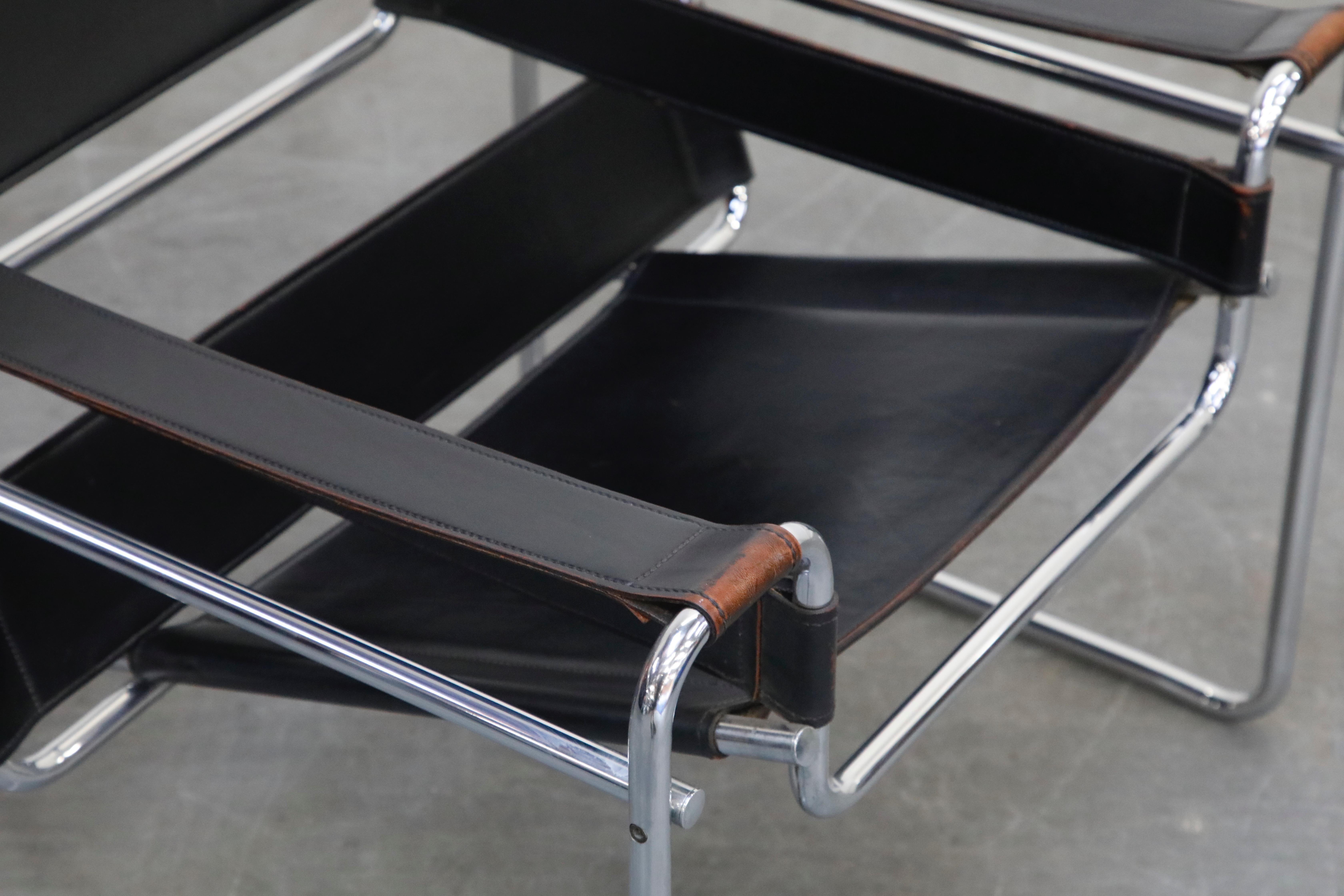 Marcel Breuer Wassily Styled Chrome and Black Leather Sling Chair, c. 1980 9