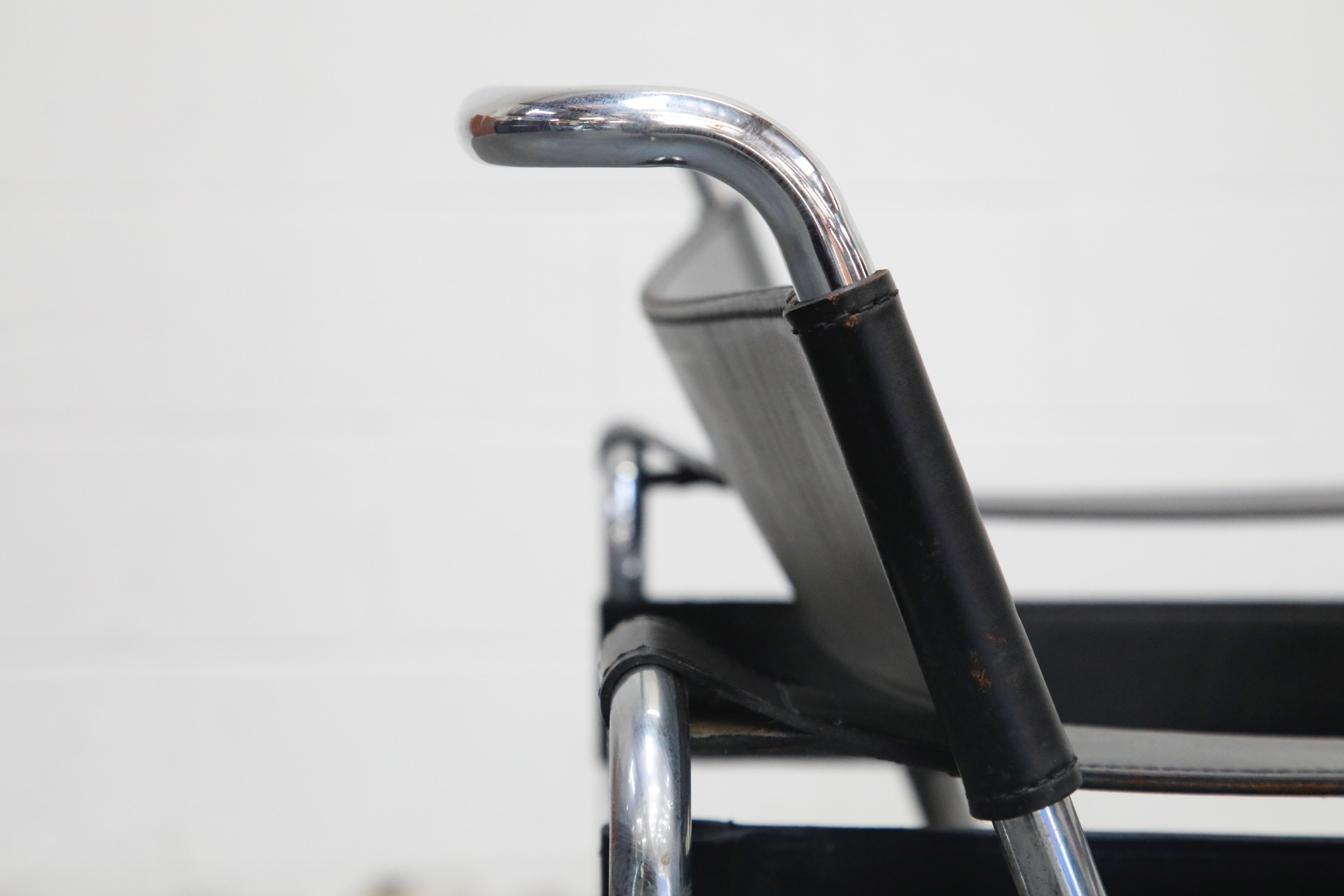 Marcel Breuer Wassily Styled Chrome and Black Leather Sling Chair, c. 1980 10