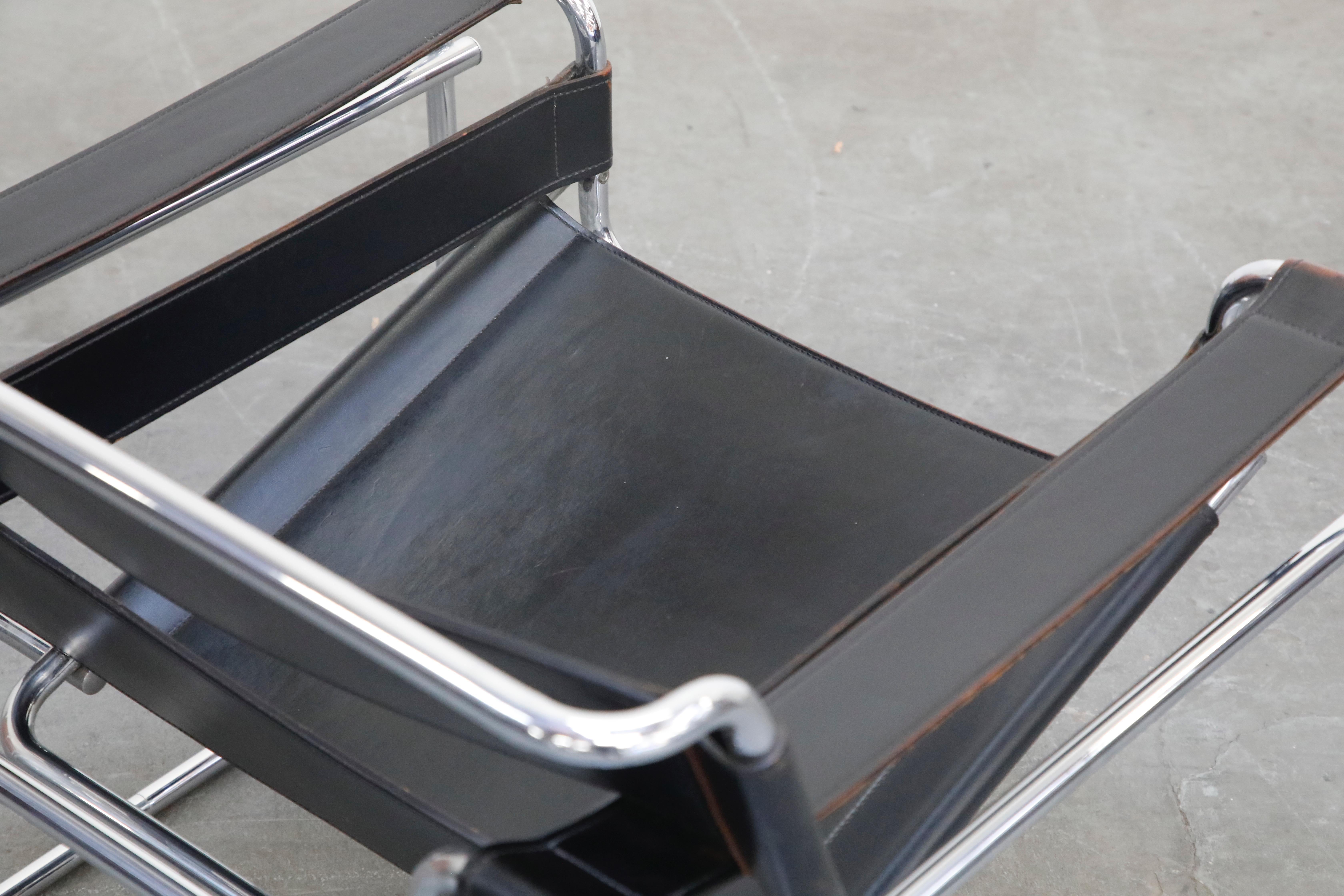 Marcel Breuer Wassily Styled Chrome and Black Leather Sling Chair, c. 1980 11