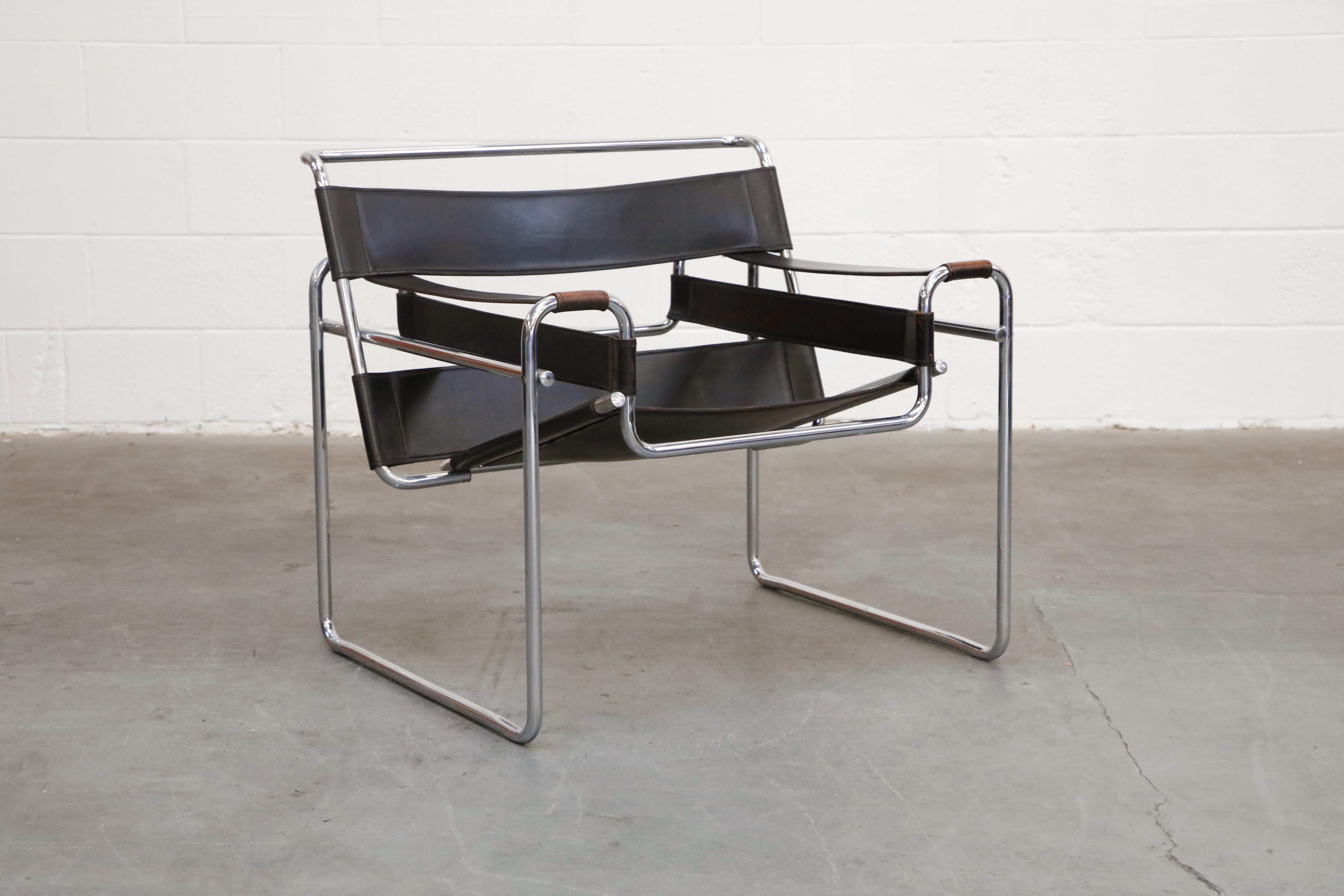 Marcel Breuer Wassily Styled Chrome and Black Leather Sling Chair, c. 1980  at 1stDibs