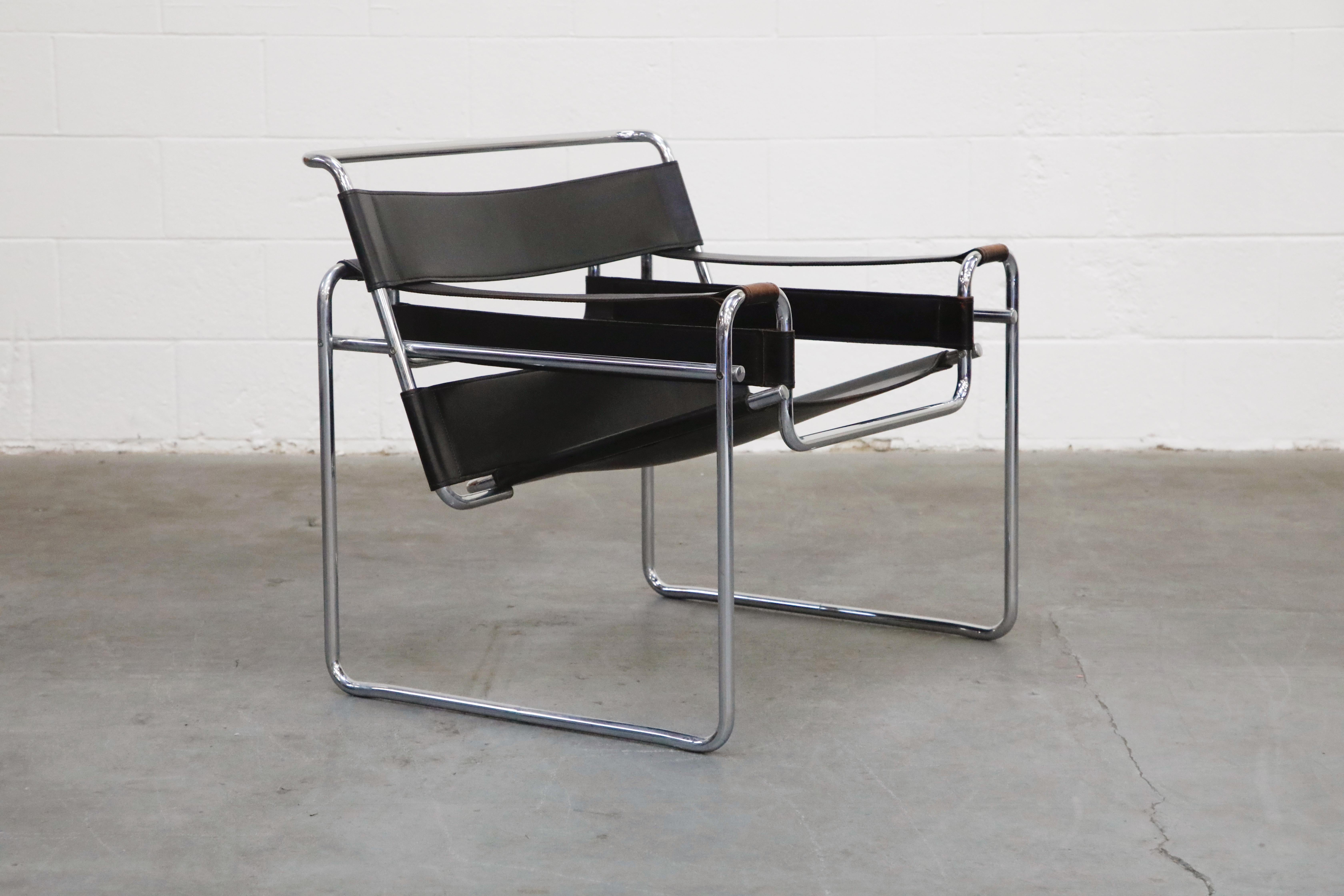 American Marcel Breuer Wassily Styled Chrome and Black Leather Sling Chair, c. 1980