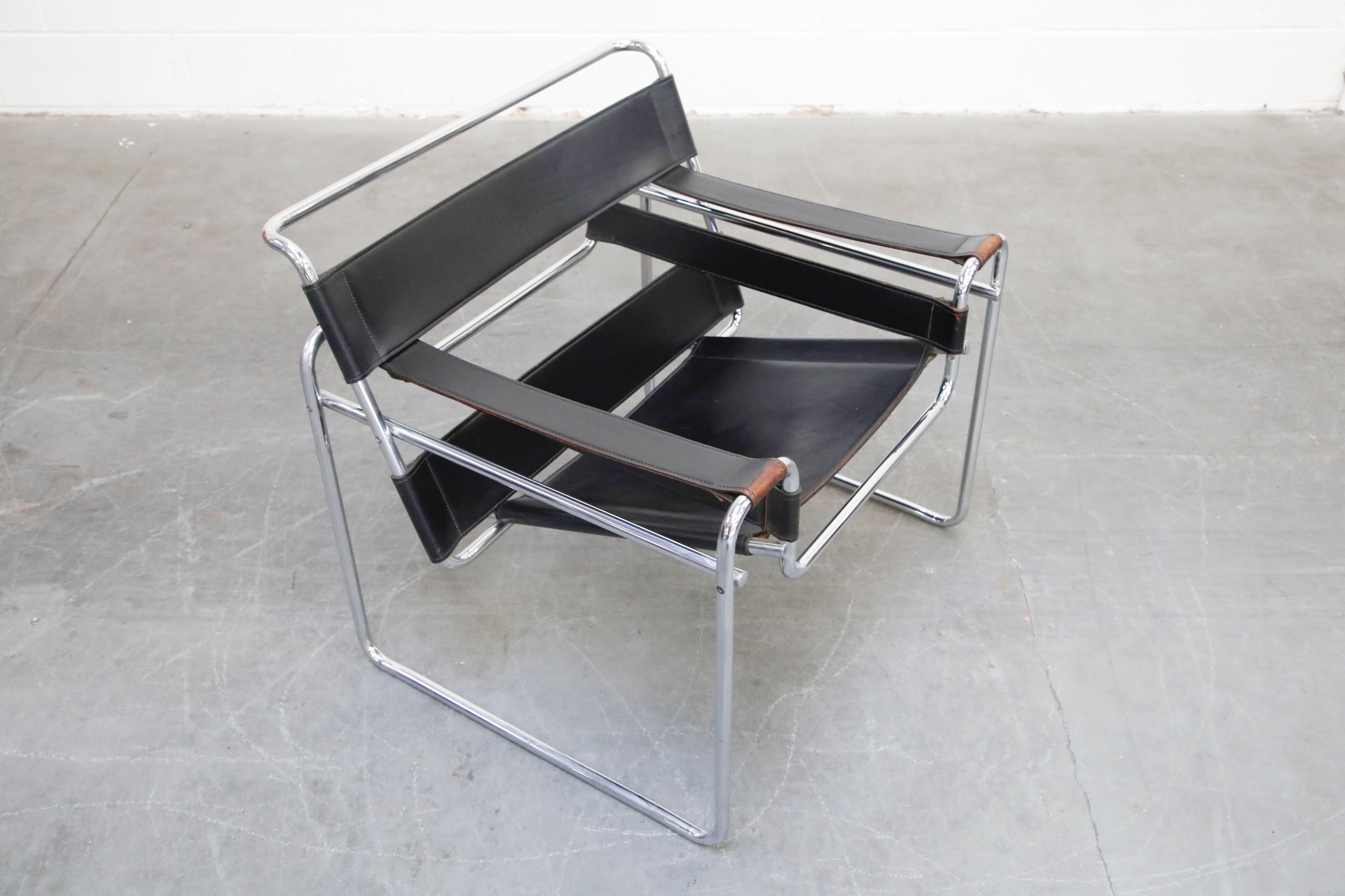 Marcel Breuer Wassily Styled Chrome and Black Leather Sling Chair, c. 1980 In Good Condition In Los Angeles, CA