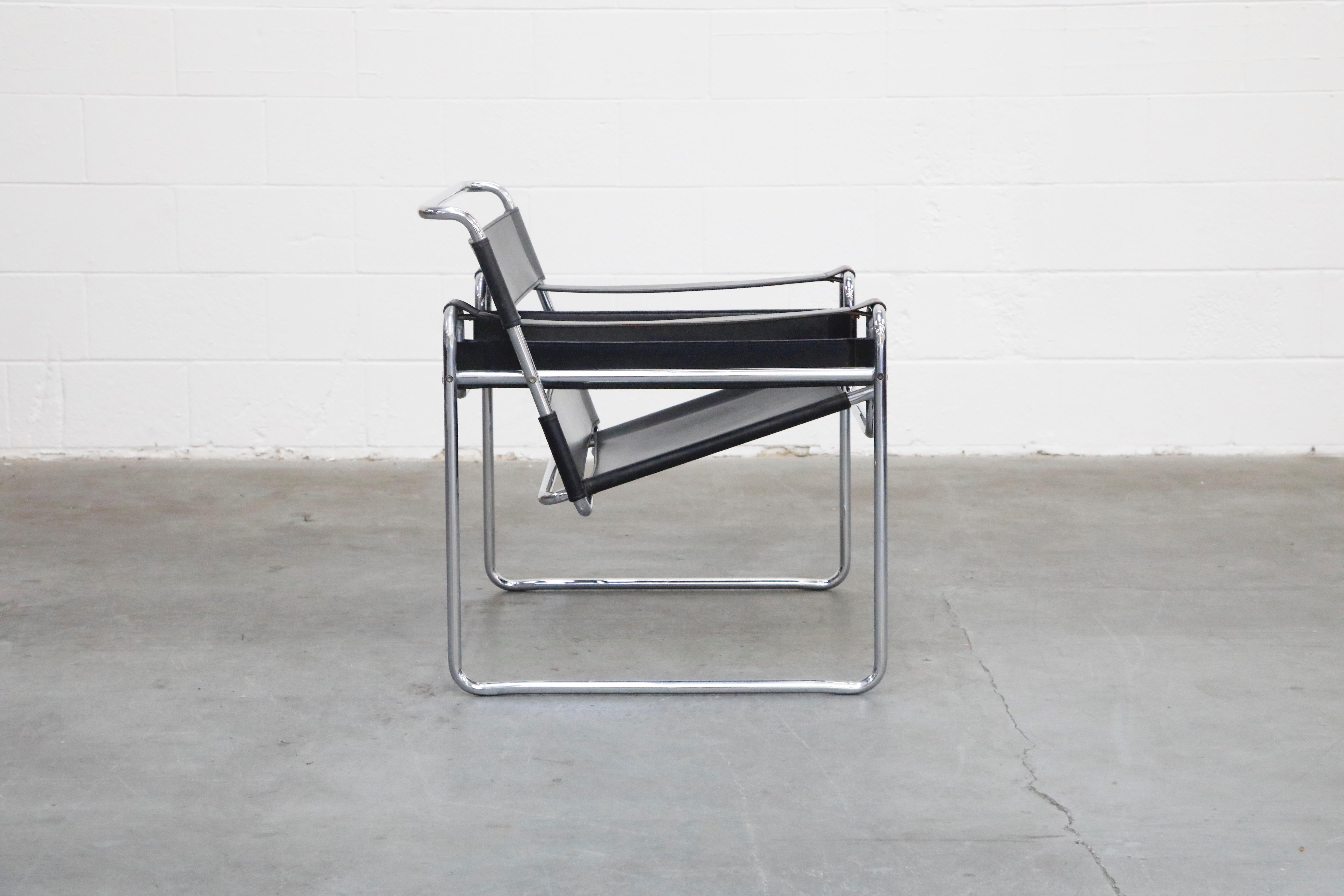 Late 20th Century Marcel Breuer Wassily Styled Chrome and Black Leather Sling Chair, c. 1980