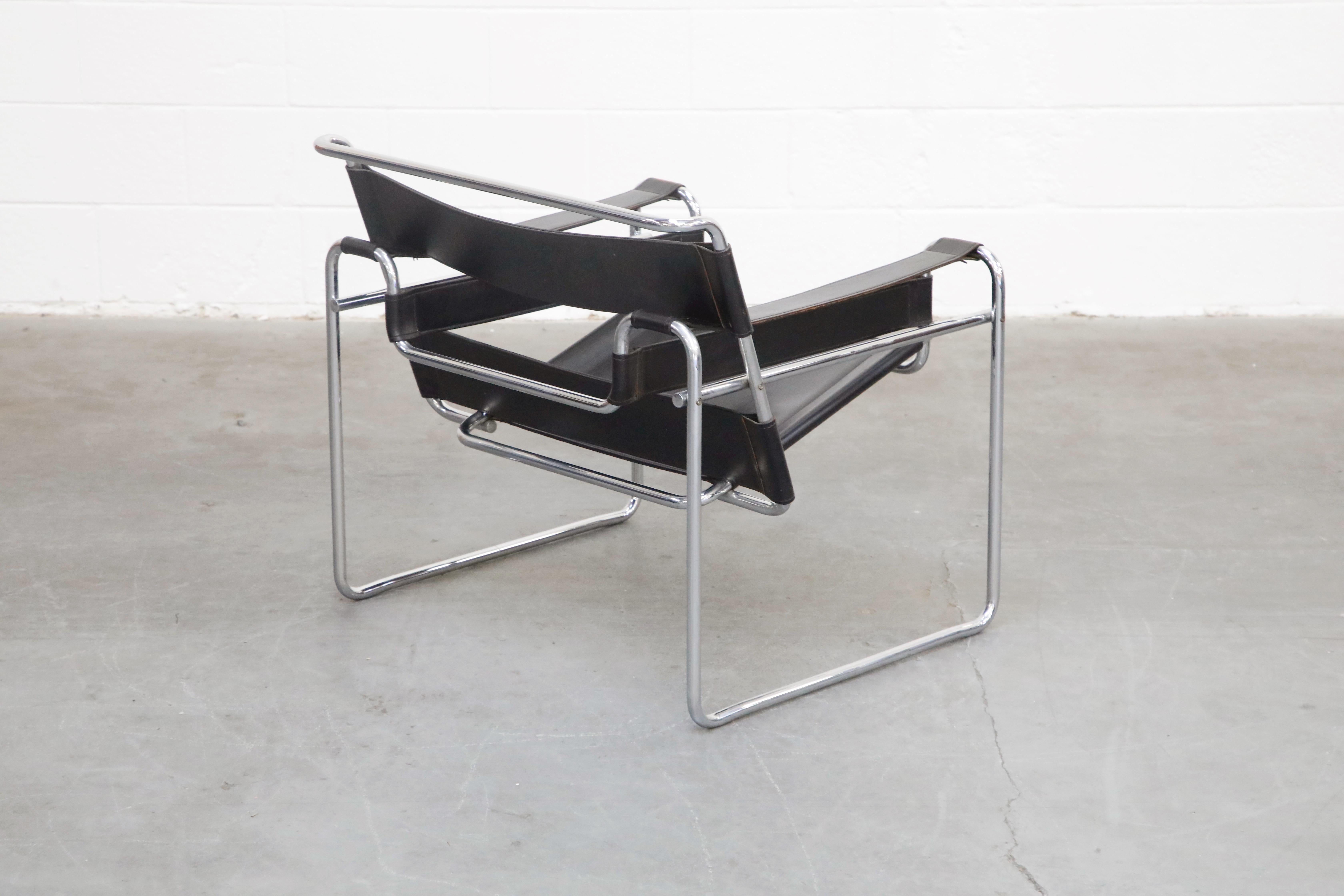 Marcel Breuer Wassily Styled Chrome and Black Leather Sling Chair, c. 1980 1