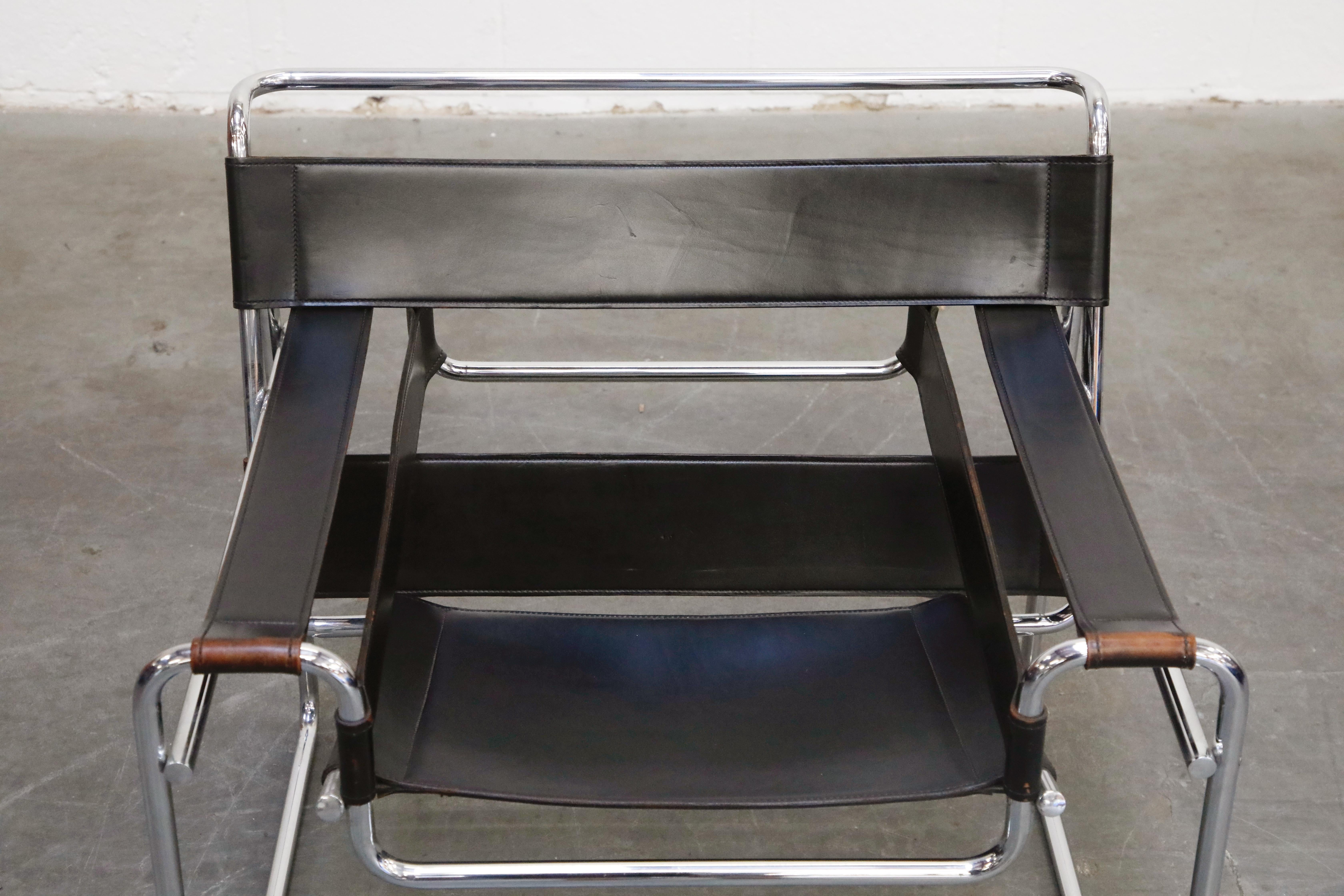 Marcel Breuer Wassily Styled Chrome and Black Leather Sling Chair, c. 1980 2