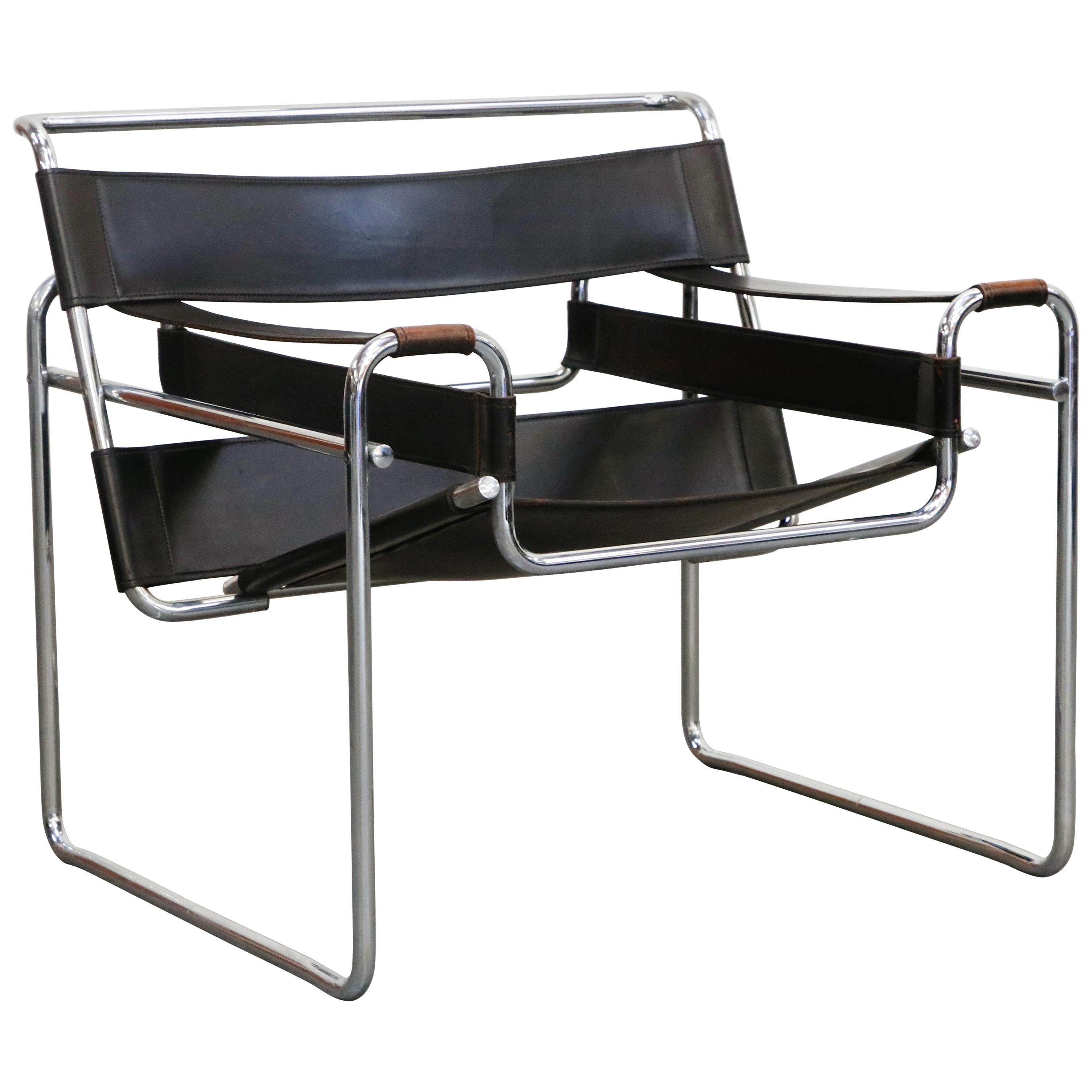 Marcel Breuer Wassily Styled Chrome And Black Leather Sling Chair C 1980 At 1stdibs