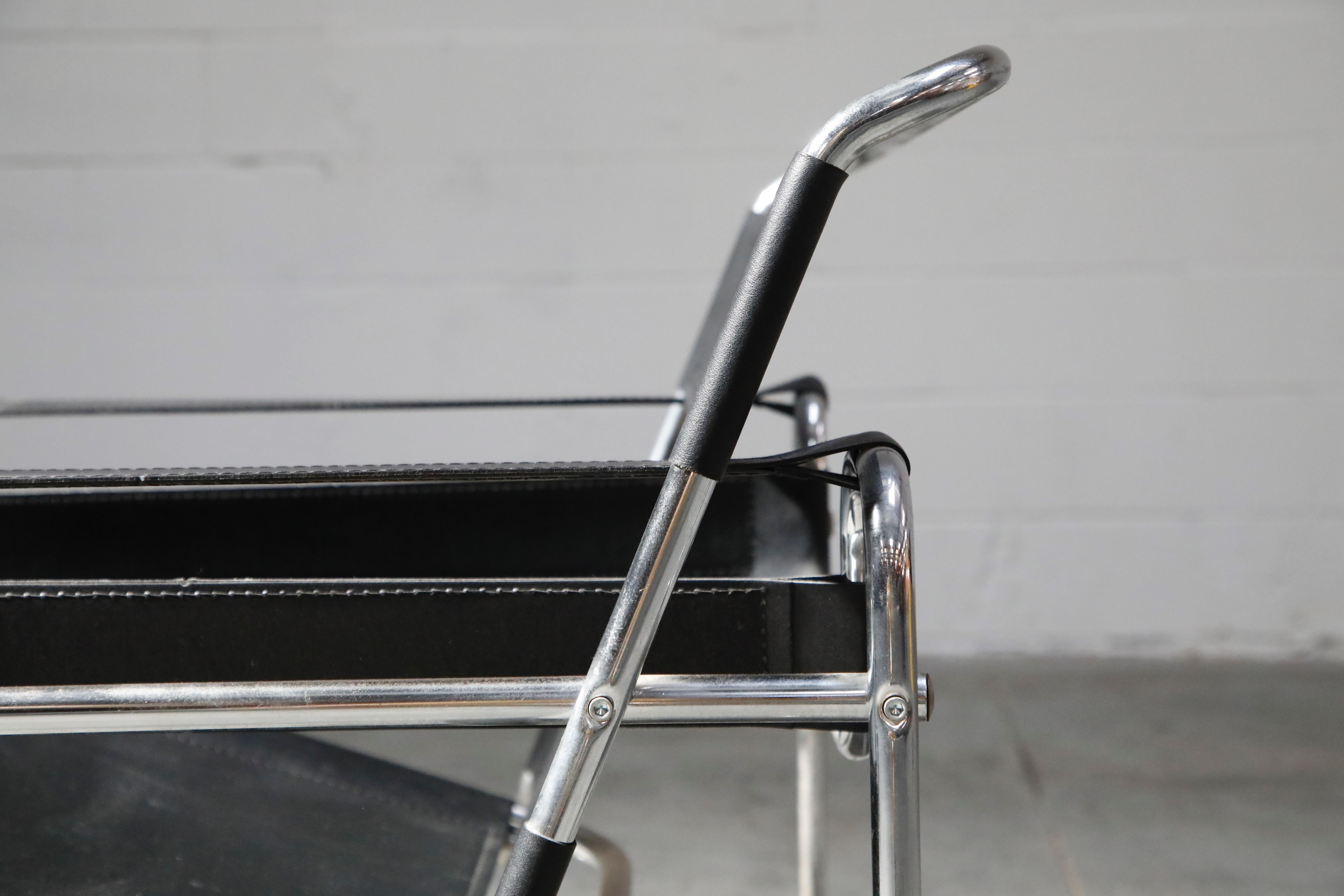 Marcel Breuer Wassily Styled Chrome and Black Leather Sling Chairs, Pair 5