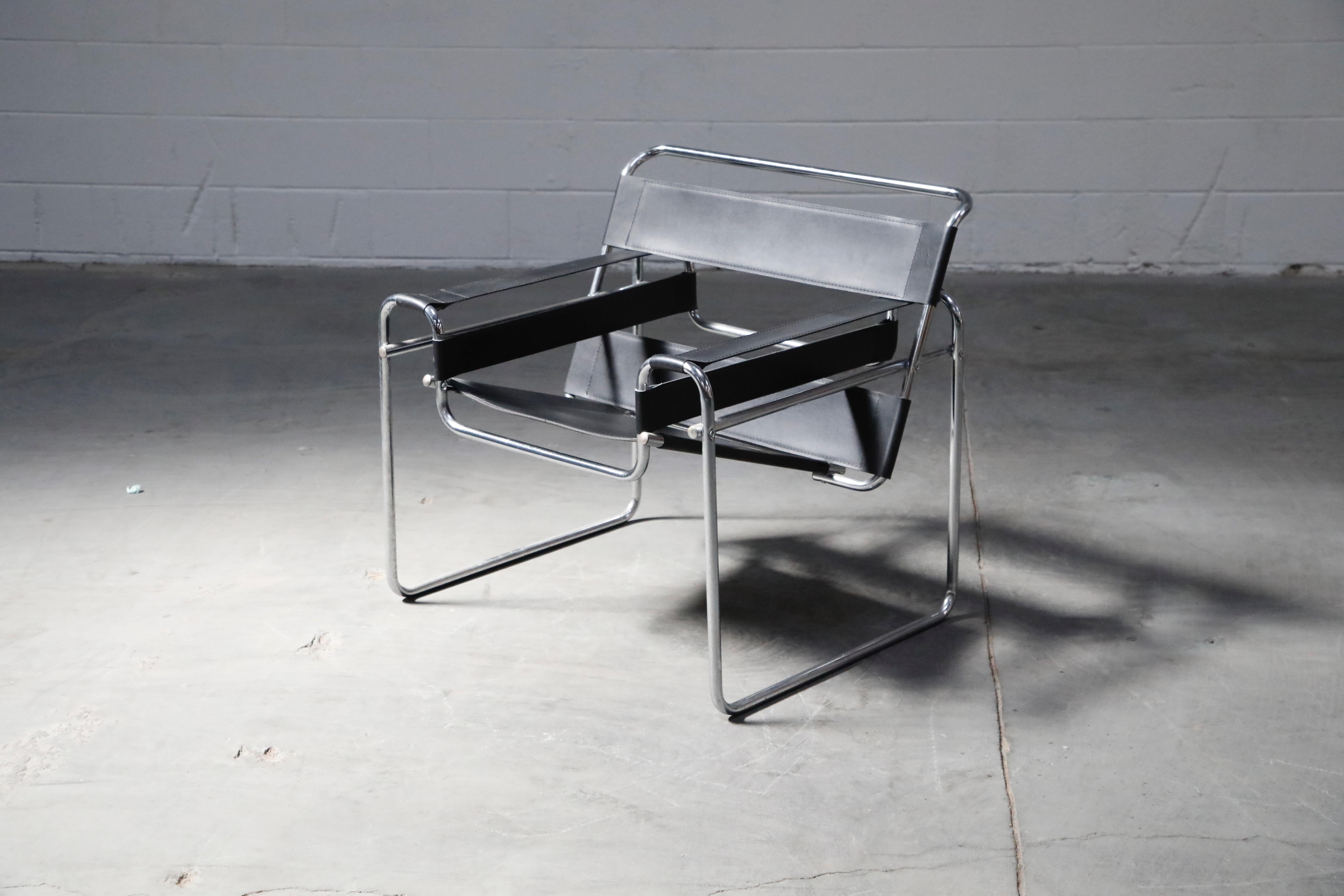 Marcel Breuer Wassily Styled Chrome and Black Leather Sling Chairs, Pair In Good Condition In Los Angeles, CA