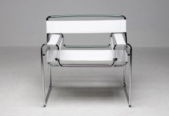 Marcel Breuer White Leather Wassily Armchair by Gavina