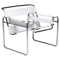 Marcel Breuer White Leather Wassily Armchair by Gavina