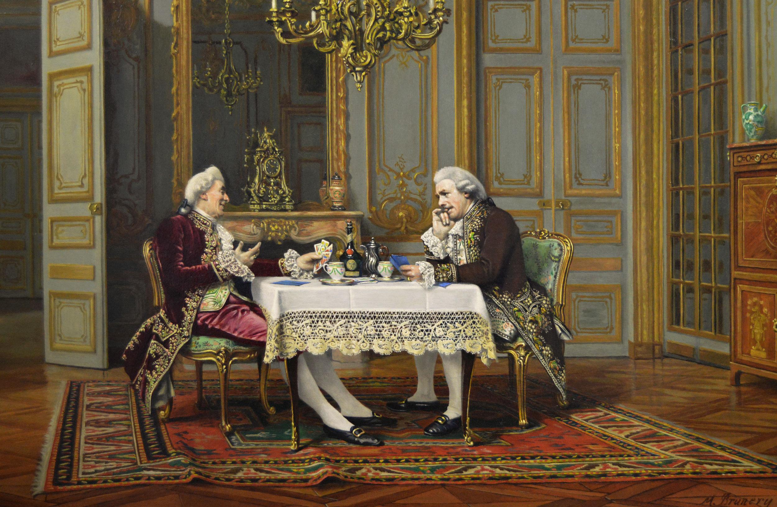 Historisches Genre-Ölgemälde zweier Herren beim Kartenspiel, Genregemälde (Viktorianisch), Painting, von Marcel Brunery