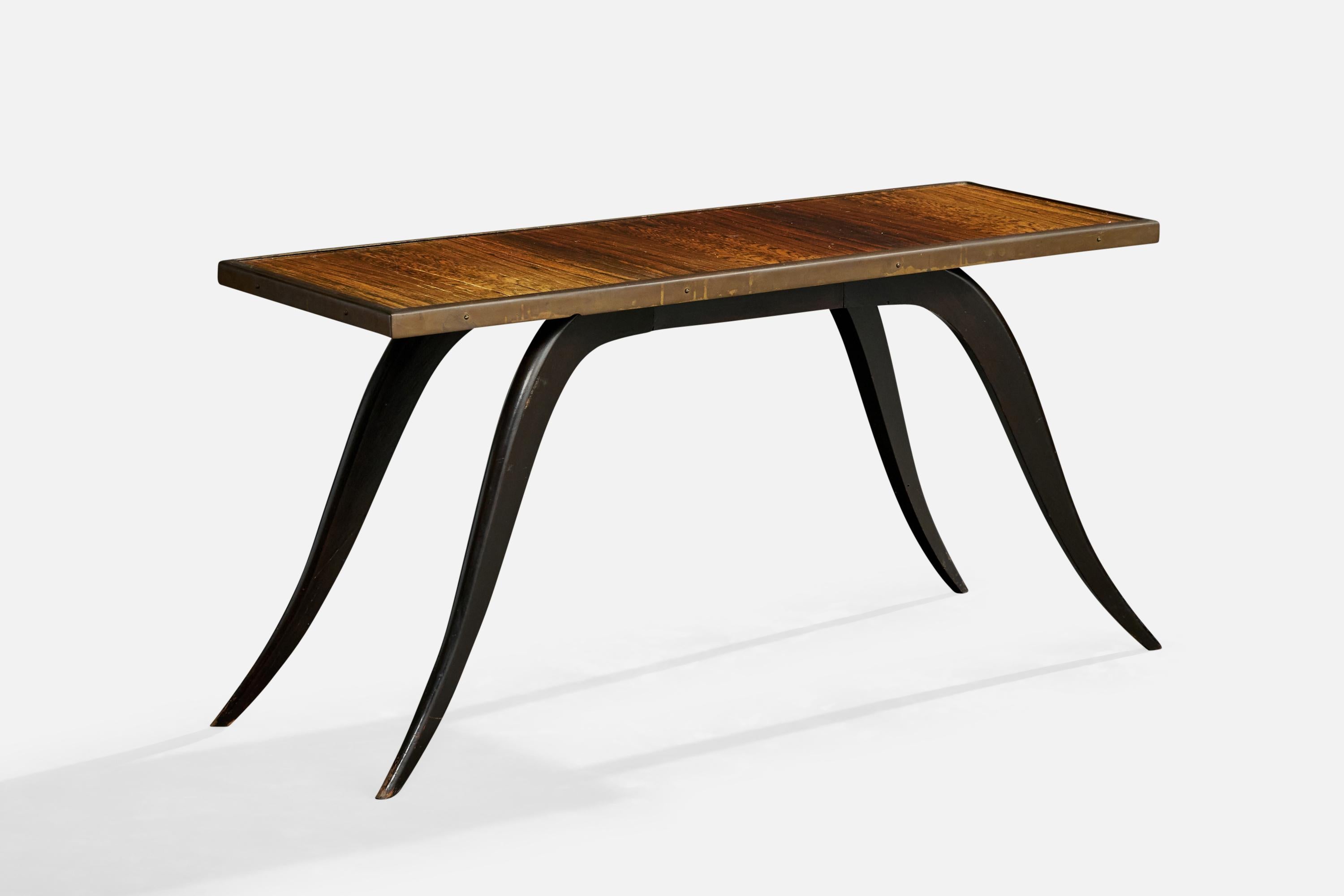 Mid-Century Modern Marcel Cerf, Coffee Table, Wood, Brass, France, 1930s en vente