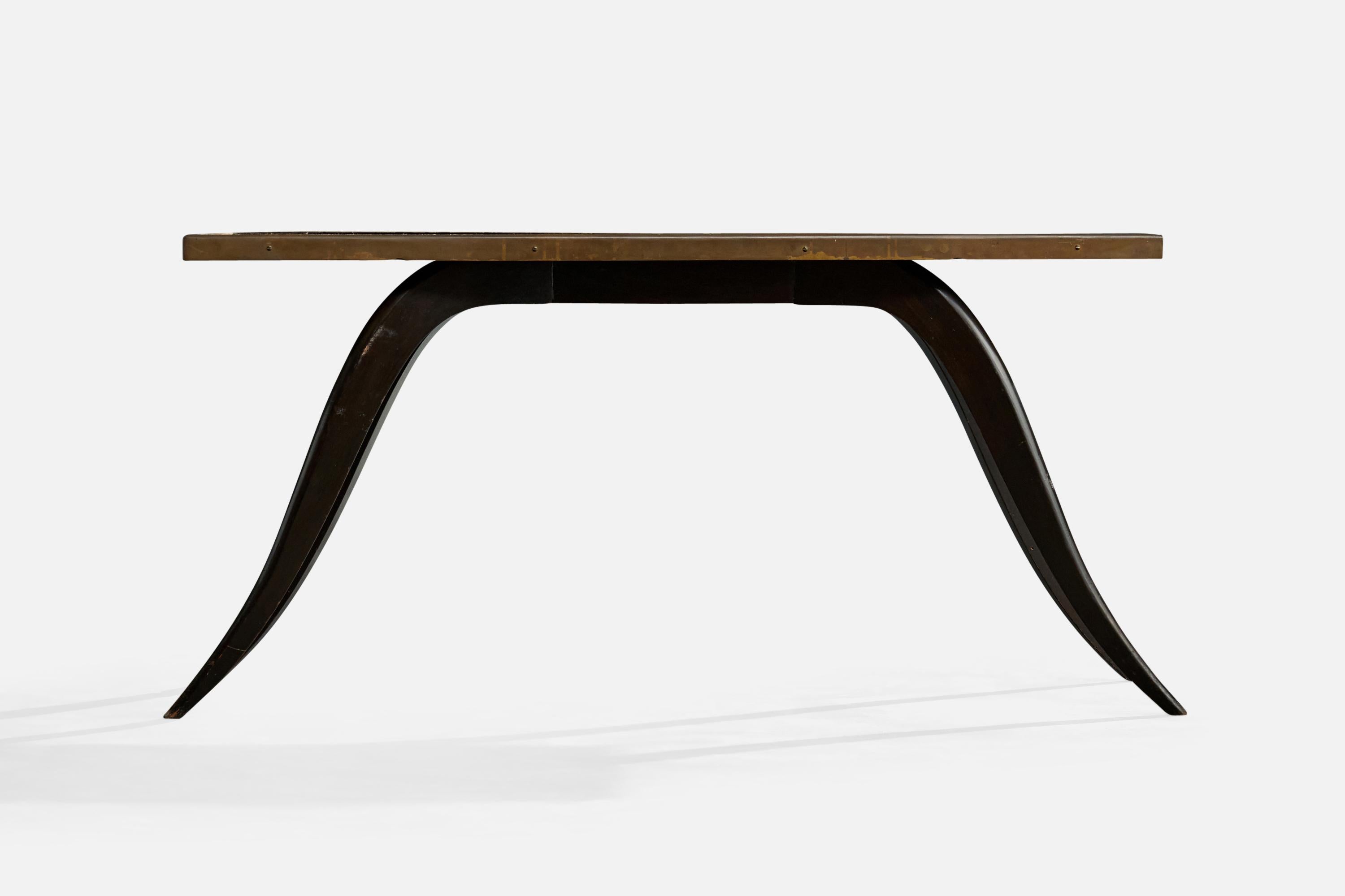 Marcel Cerf, Coffee Table, Wood, Brass, France, 1930s État moyen - En vente à High Point, NC