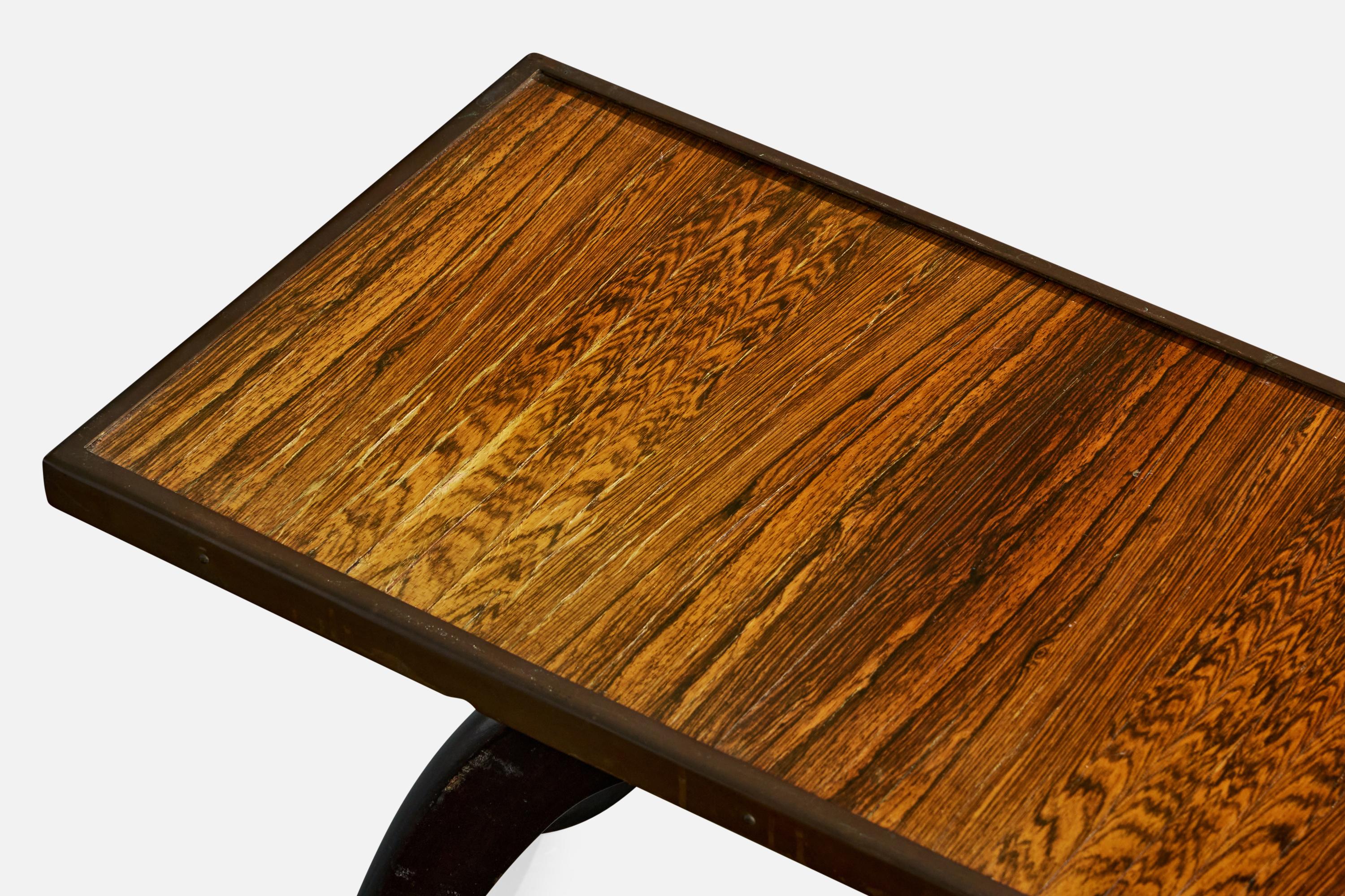 Laiton Marcel Cerf, Coffee Table, Wood, Brass, France, 1930s en vente