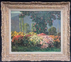 Antique Large 1920's French Post-Impressionist Oil Abundant Flower Garden Azaleas