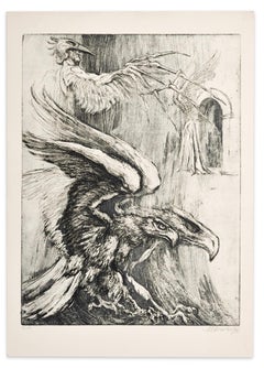 Eagles - Original Etching on Paper by Marcel Chirnoaga - 1980s