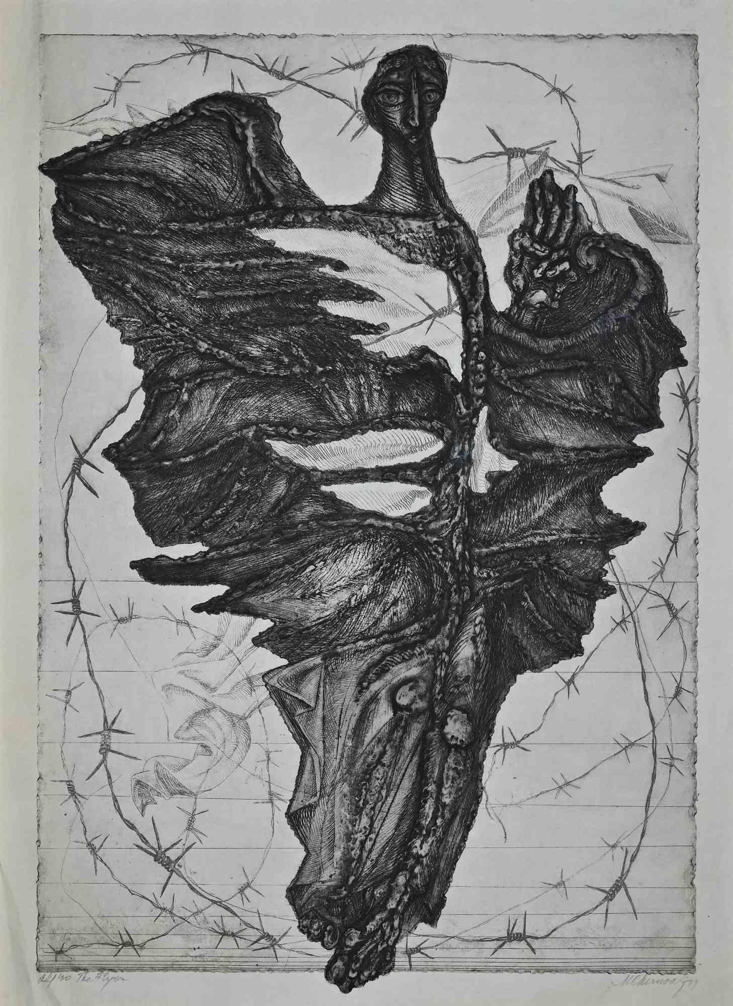 « The Flyer », eau-forte sur papier de Marcel Chirnoaga, 1969