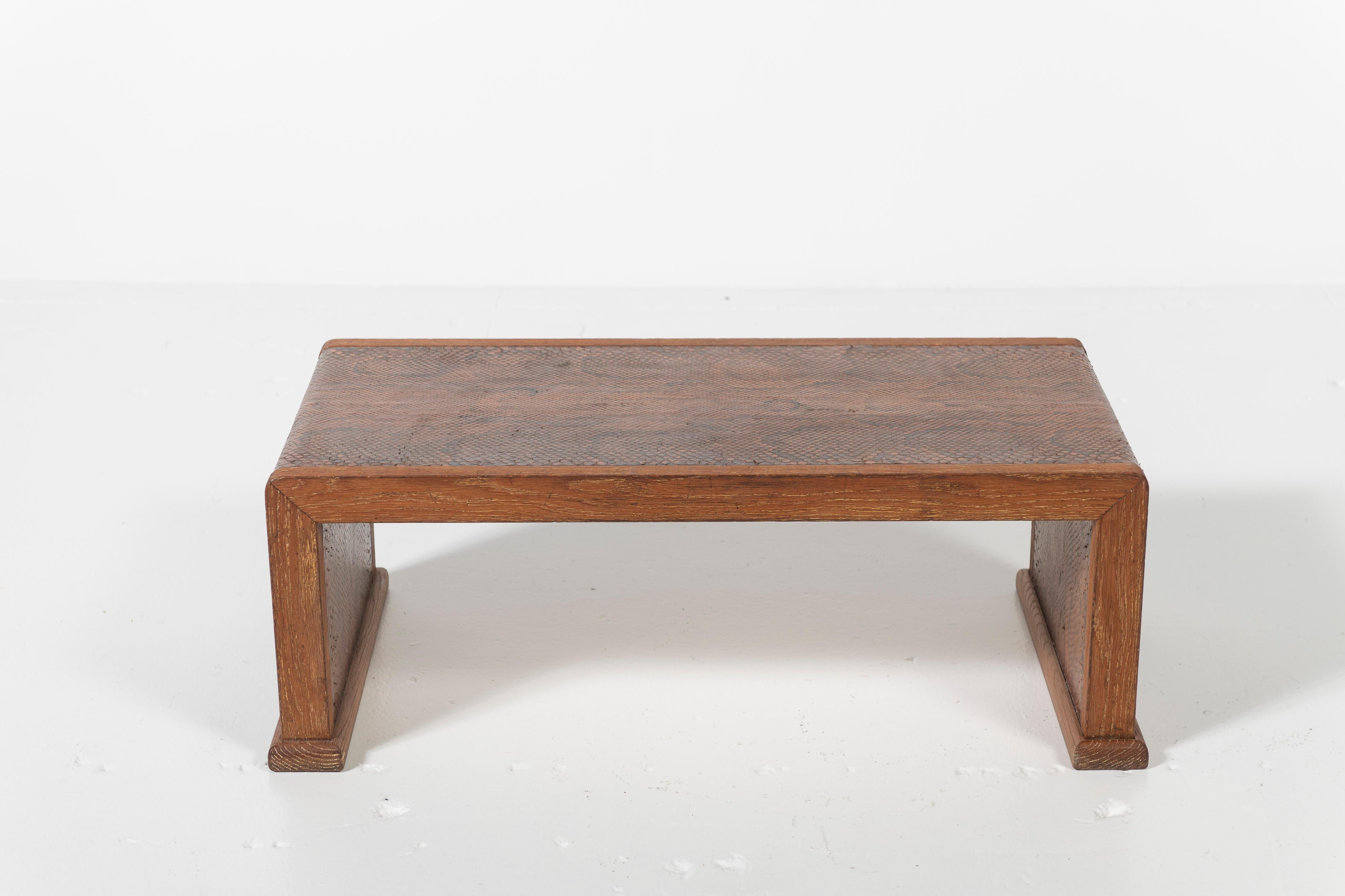 Marcel Coard Oak Coffee Table Wrapped in Python In Good Condition For Sale In San Francisco, CA