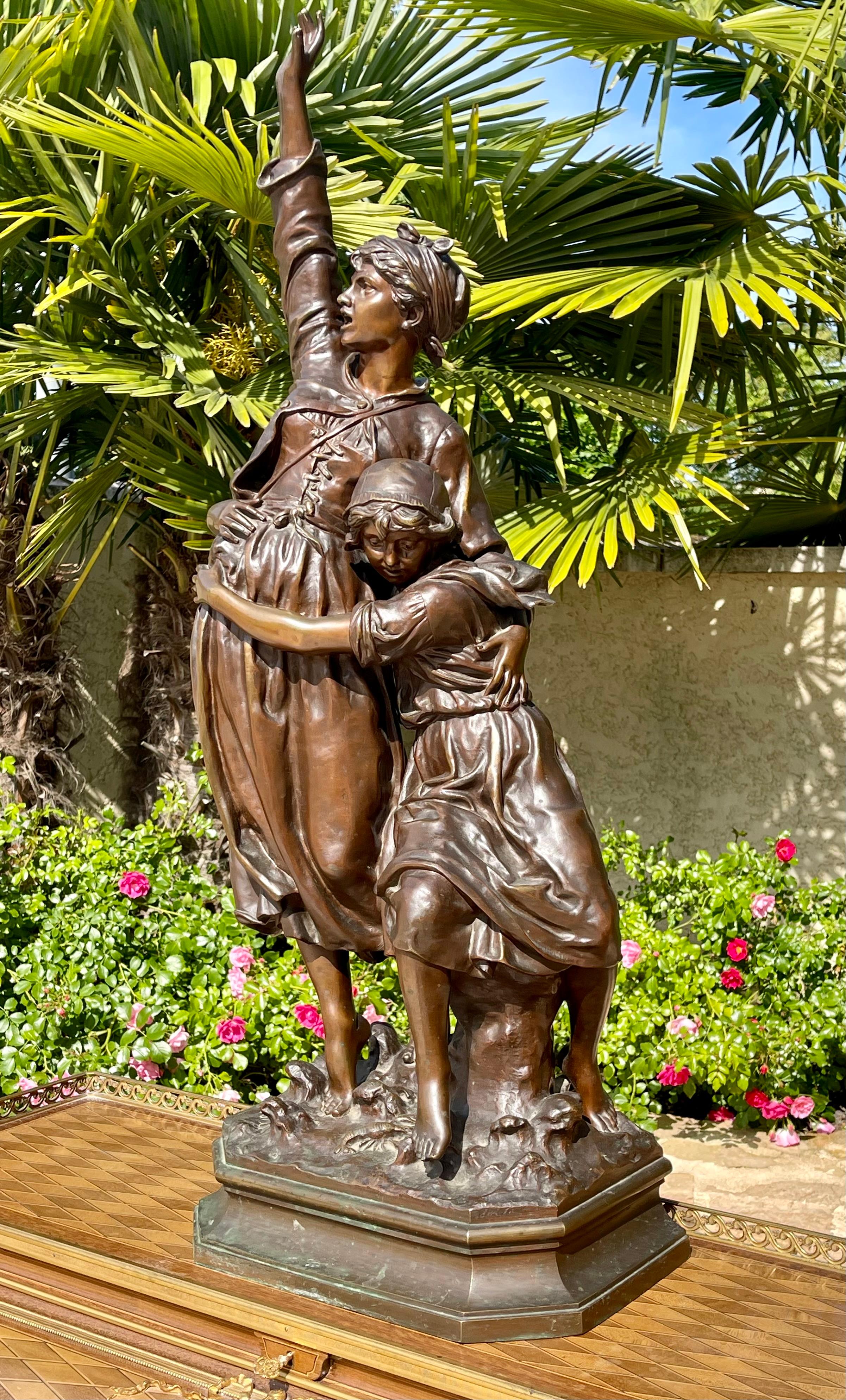 French Marcel DEBUT - Bronze Statue untitled La Crié For Sale
