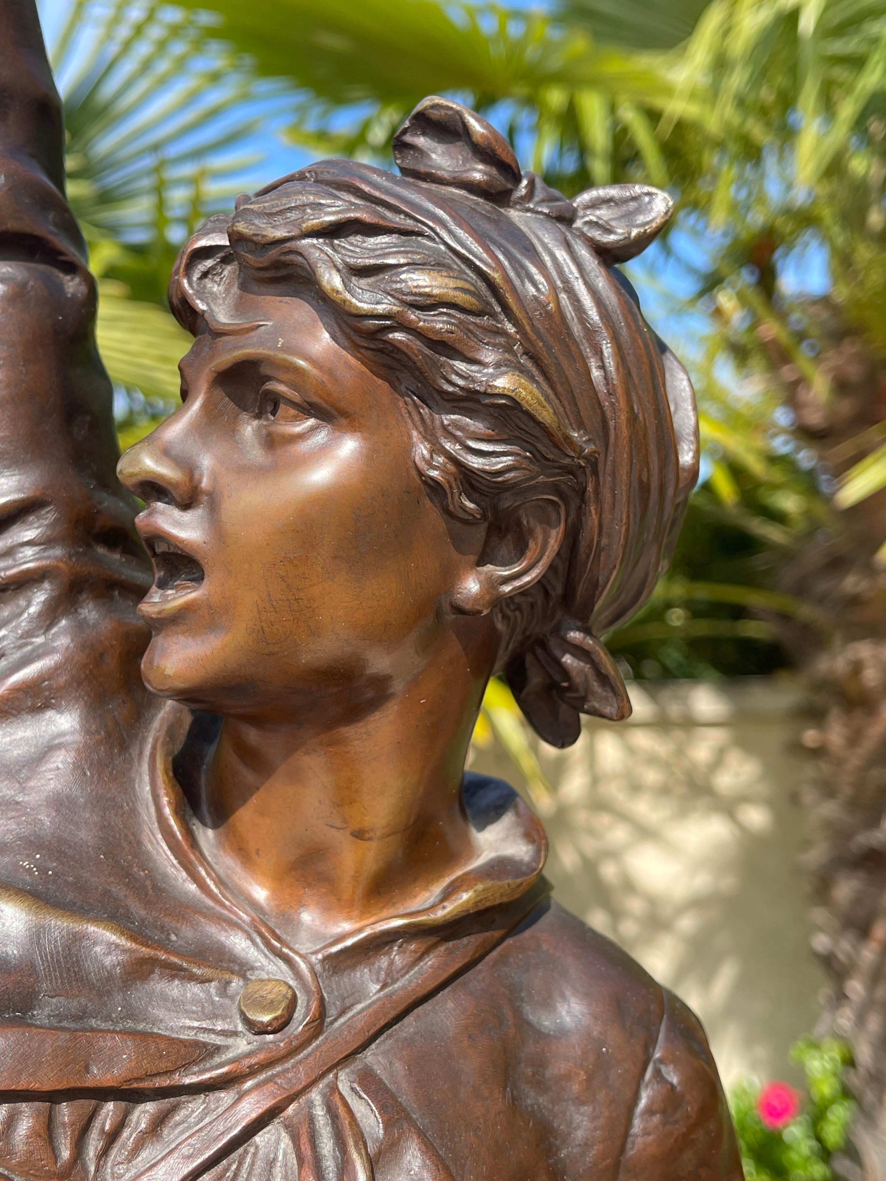 19th Century Marcel DEBUT - Bronze Statue untitled La Crié For Sale