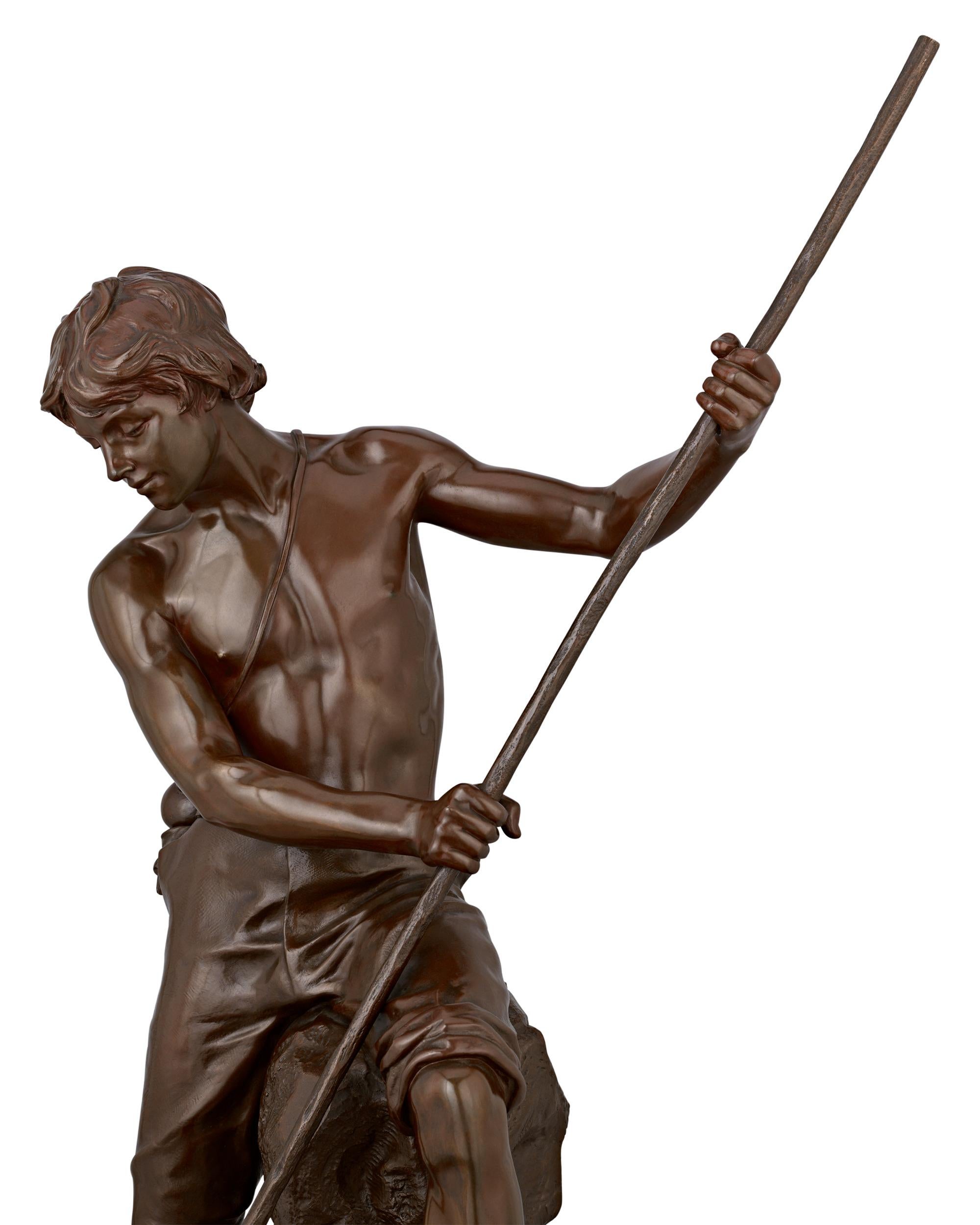 Fisher Boy by Marcel Début - Gold Figurative Painting by Marcel Debut
