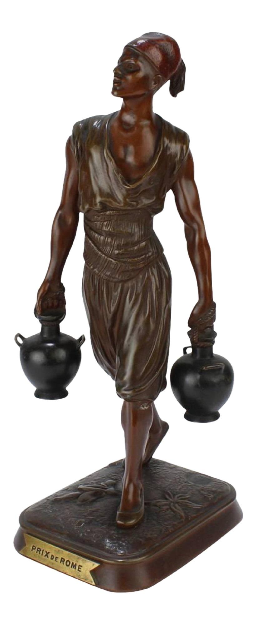 Marcel Debut Figurative Sculpture - French Orientalist Bronze Tunisian Water Carrier Sculpture by Jean-Didier Debut
