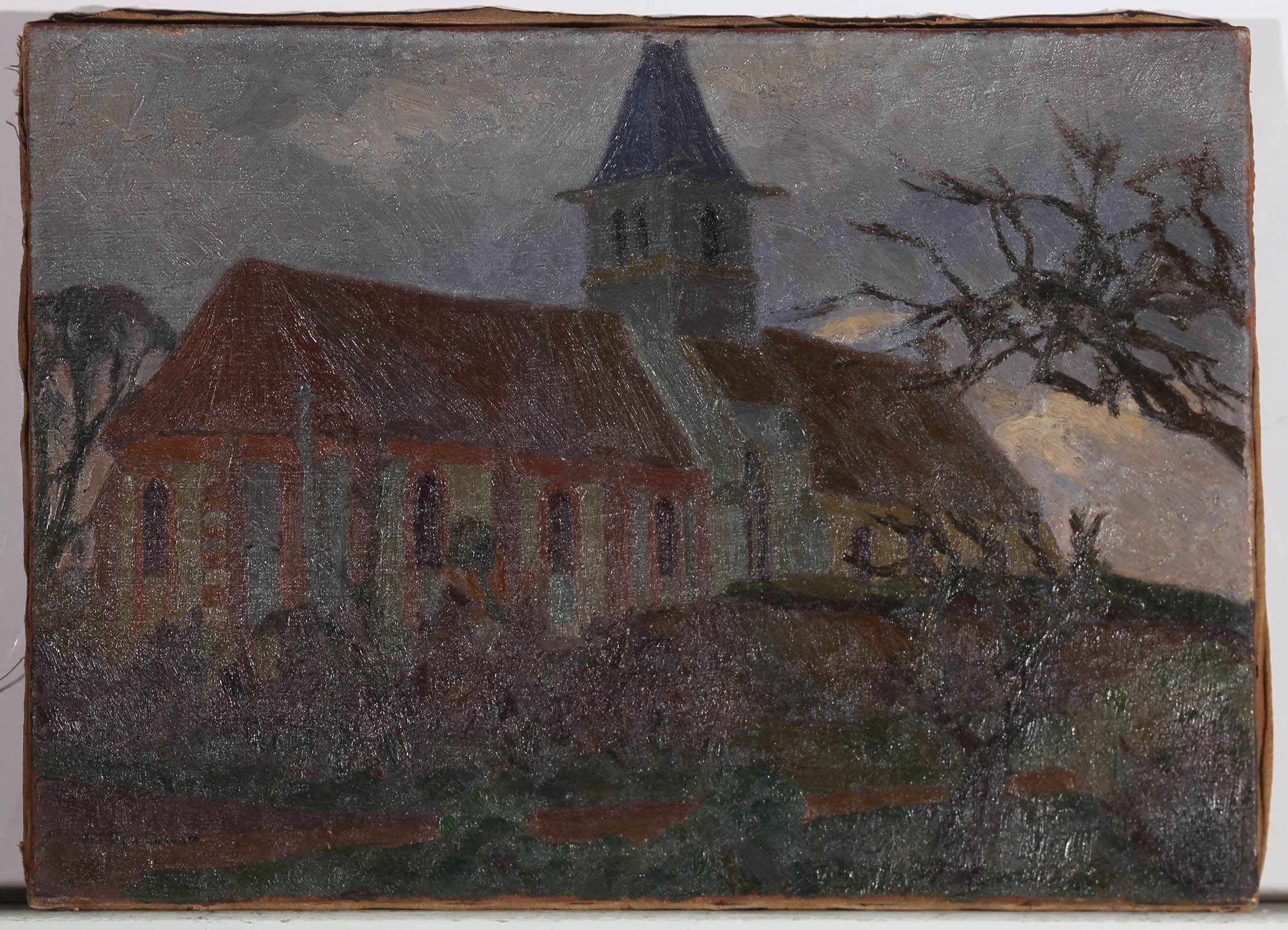Marcel Delaunay (1876-1959) - French School Oil, Church at Twilight For Sale 1