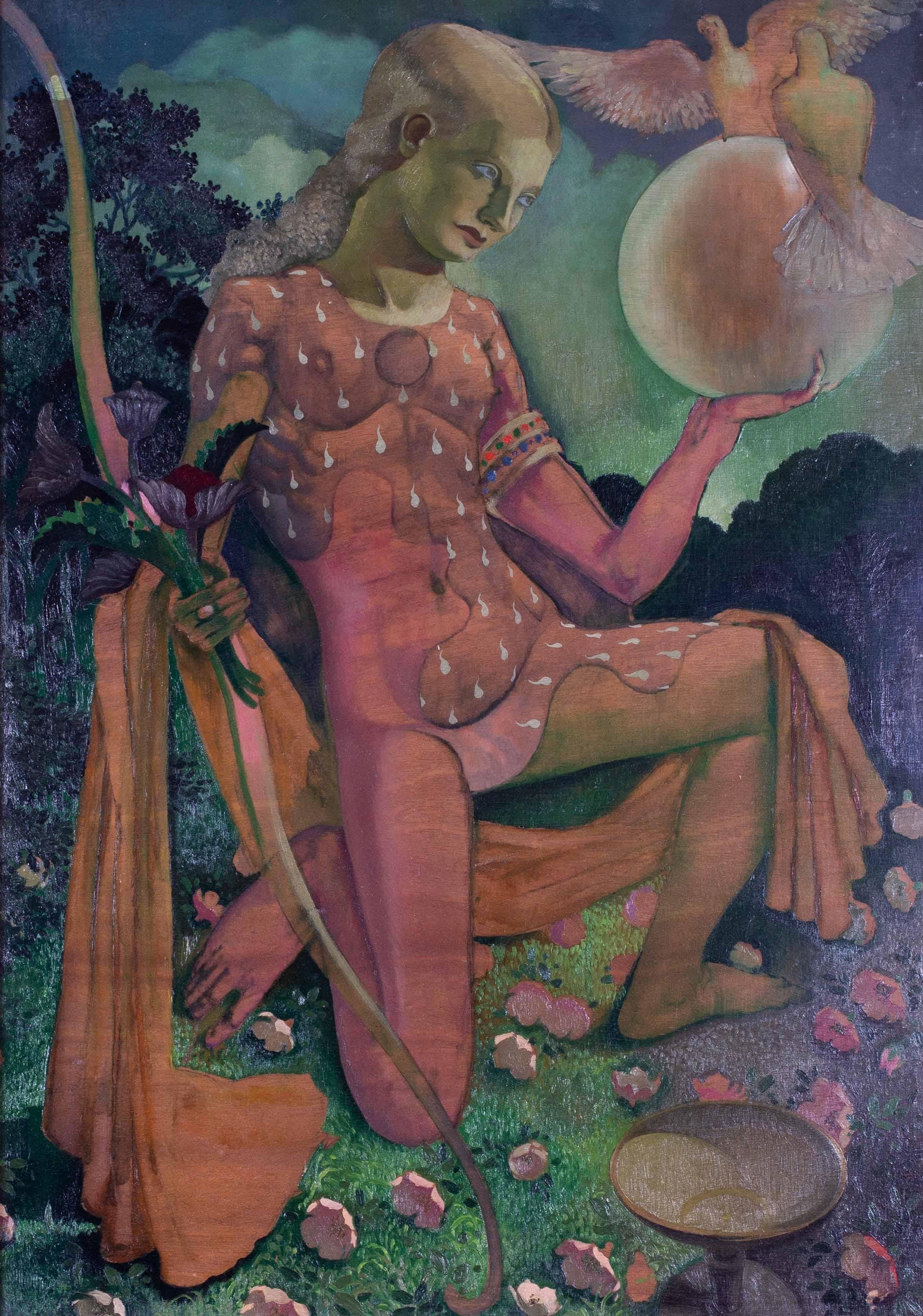 Circolo di Marcel Delmotte (Belgio, 1901-1984)
Diana, la cacciatrice
Olio su tavola
39,3/4 x 25,3/4