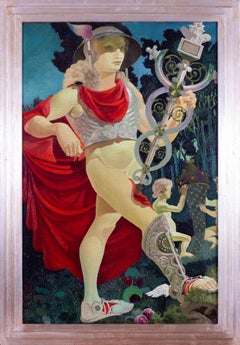 20th Century Art Deco oil painting of figure of Victory