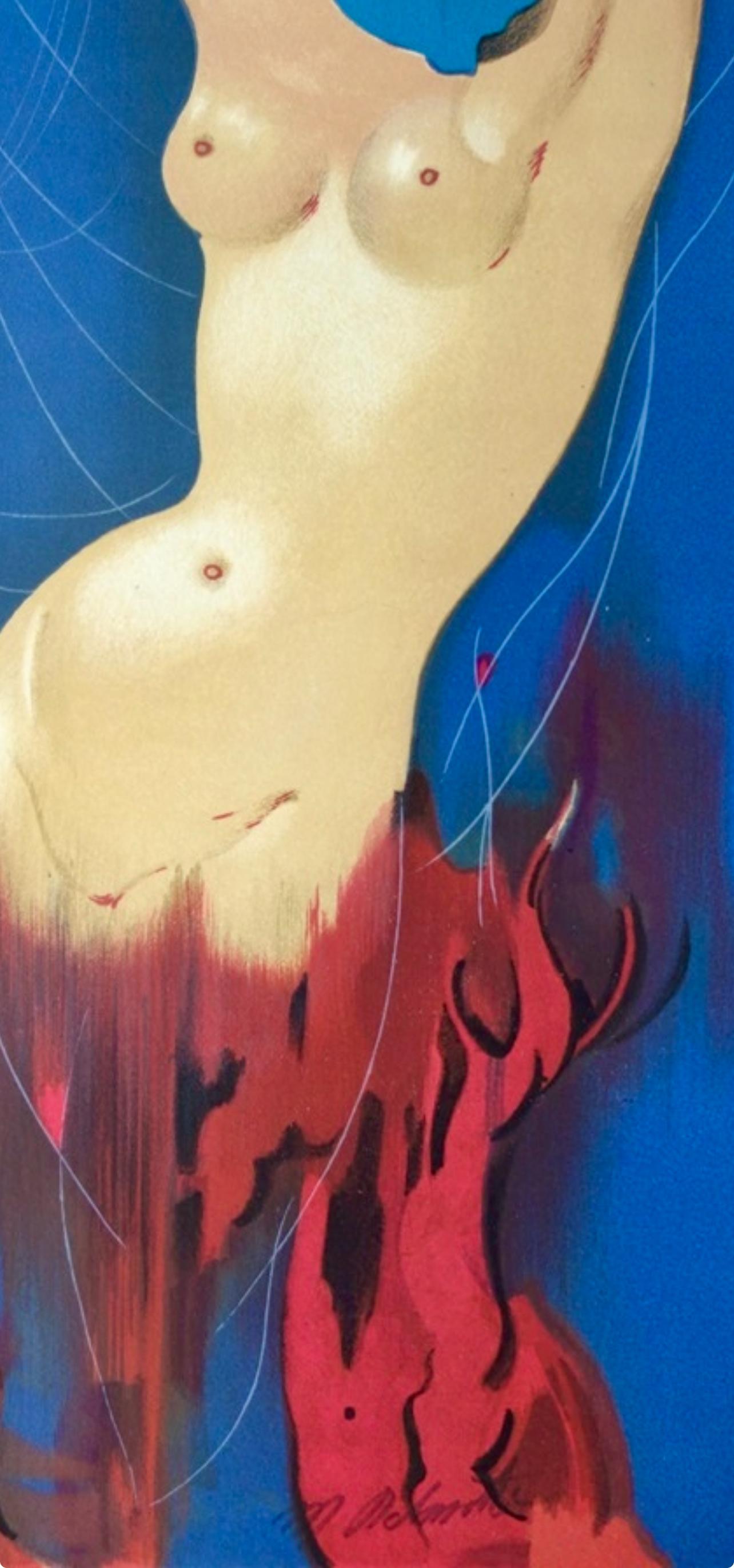 Composition, Variations sur l'imaginaire, Marcel Delmotte - Purple Abstract Print by Marcel Delmotte 