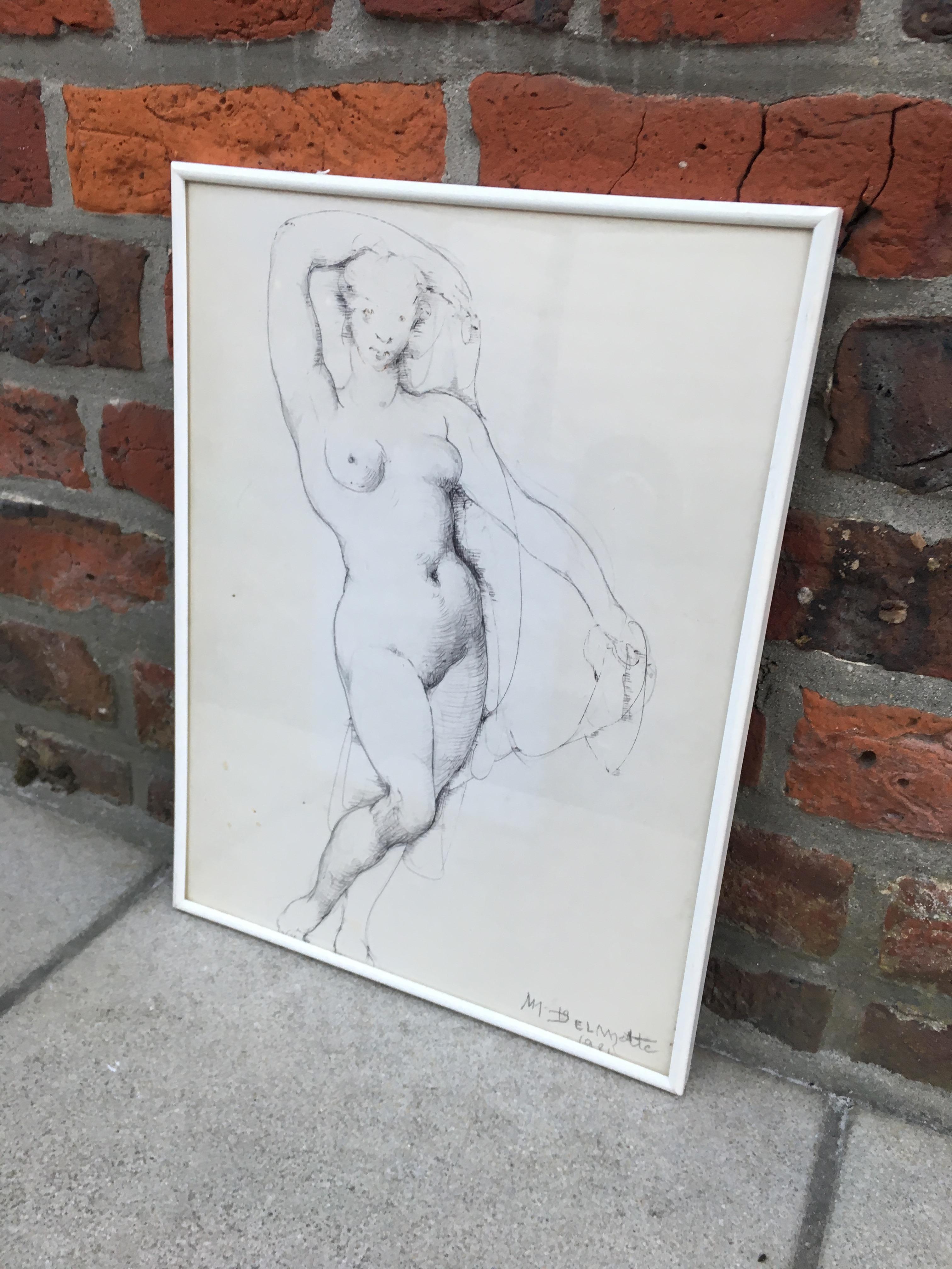 Marcel Delmotte, Drawing Signed and Dated 1981 For Sale 4