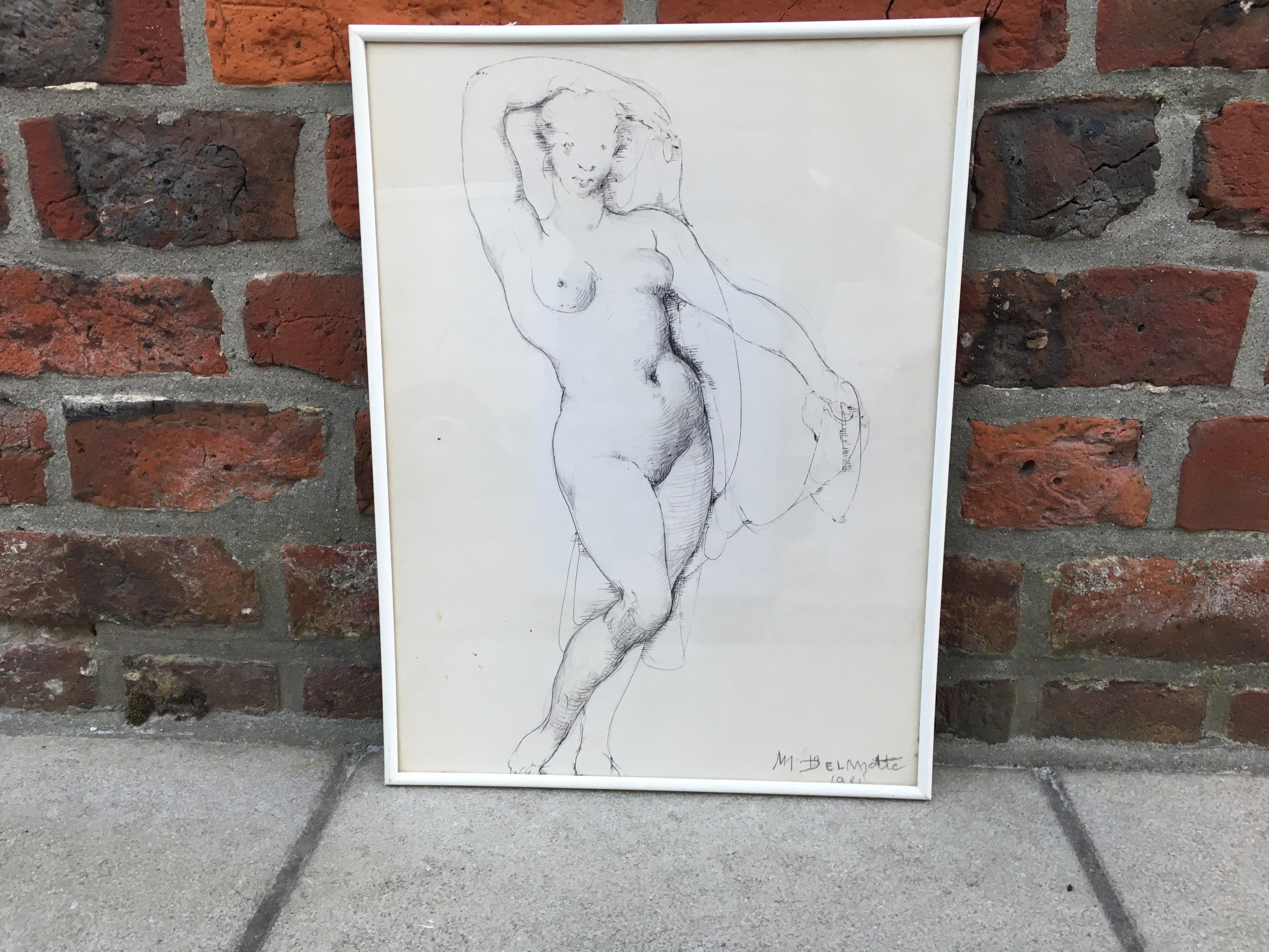 Marcel Delmotte, Drawing Signed and Dated 1981 In Good Condition For Sale In Saint-Ouen, FR