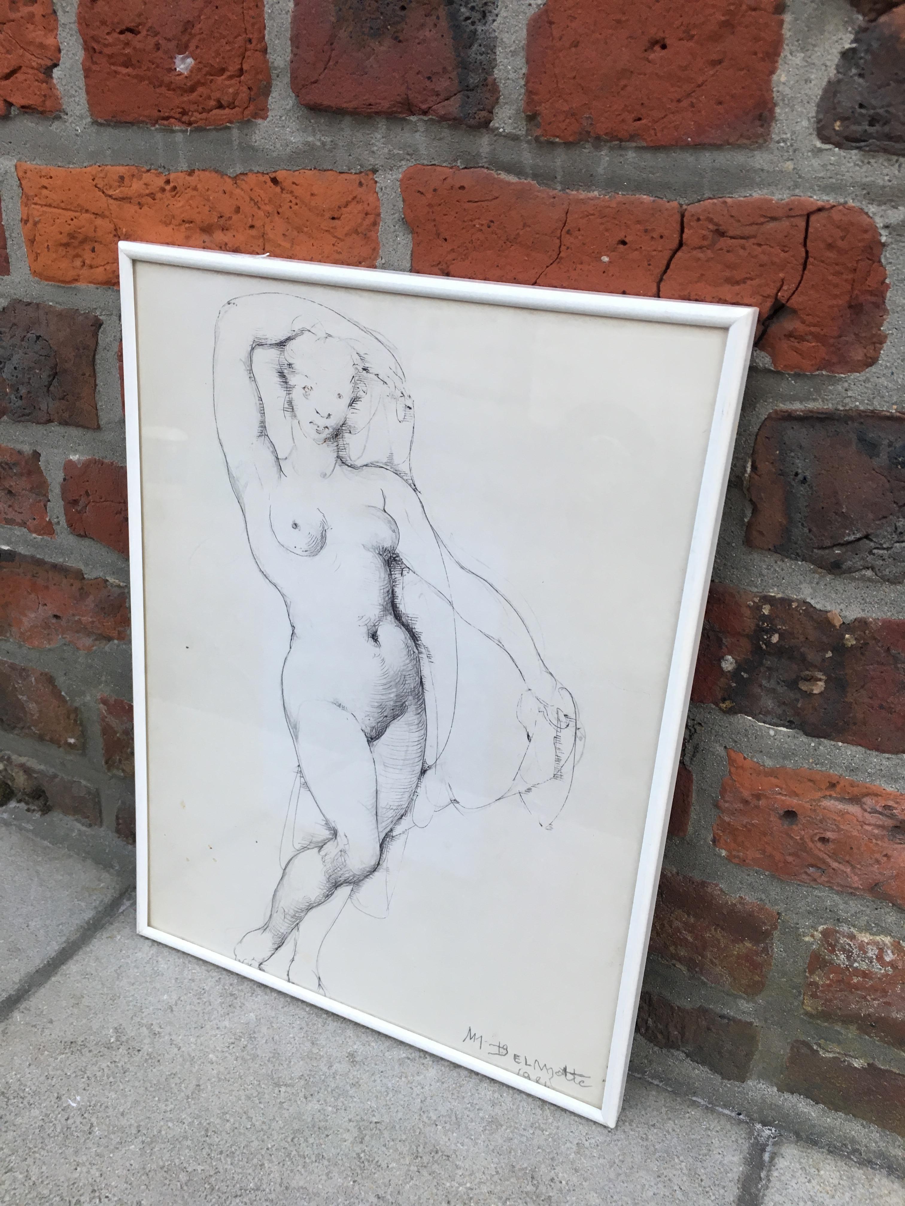 Marcel Delmotte, Drawing Signed and Dated 1981 For Sale 2