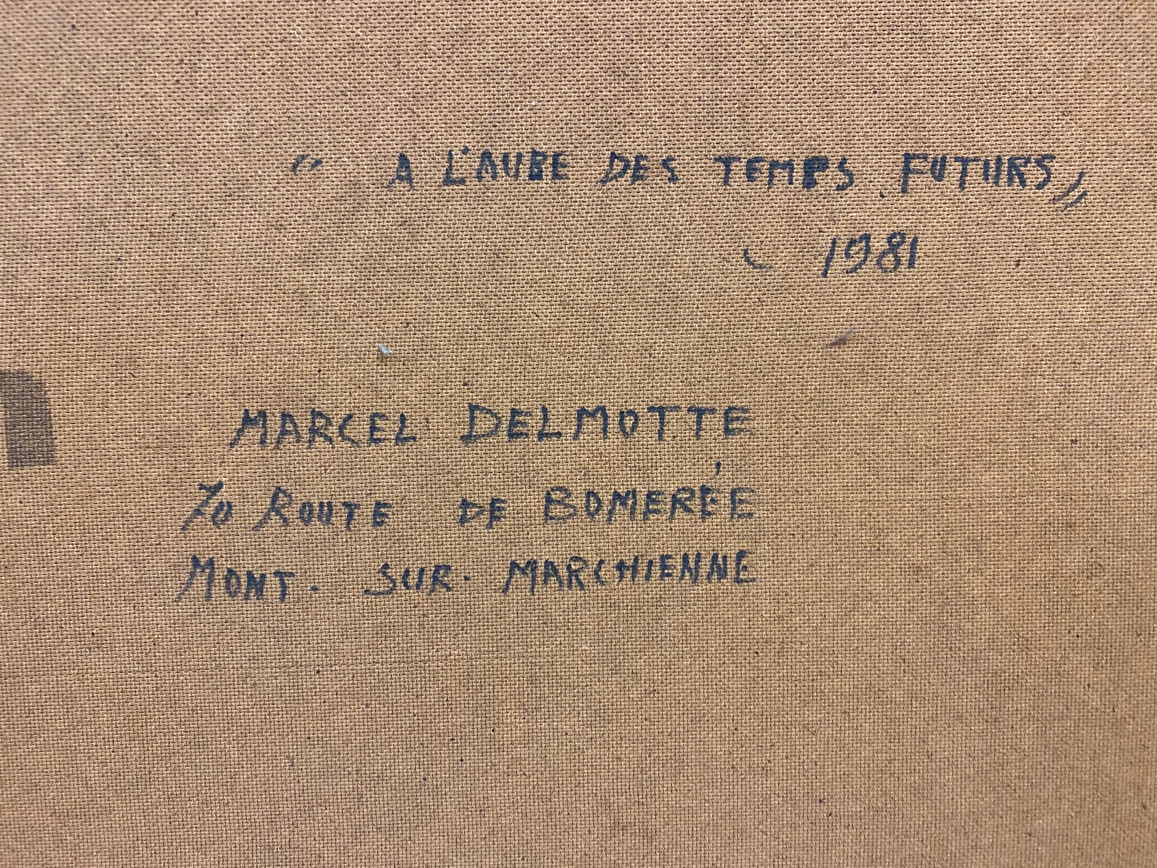 Marcel Delmotte, Öl auf Tafel, Gemälde „A L'aube Des Temps Futurs“, 1981 im Angebot 6