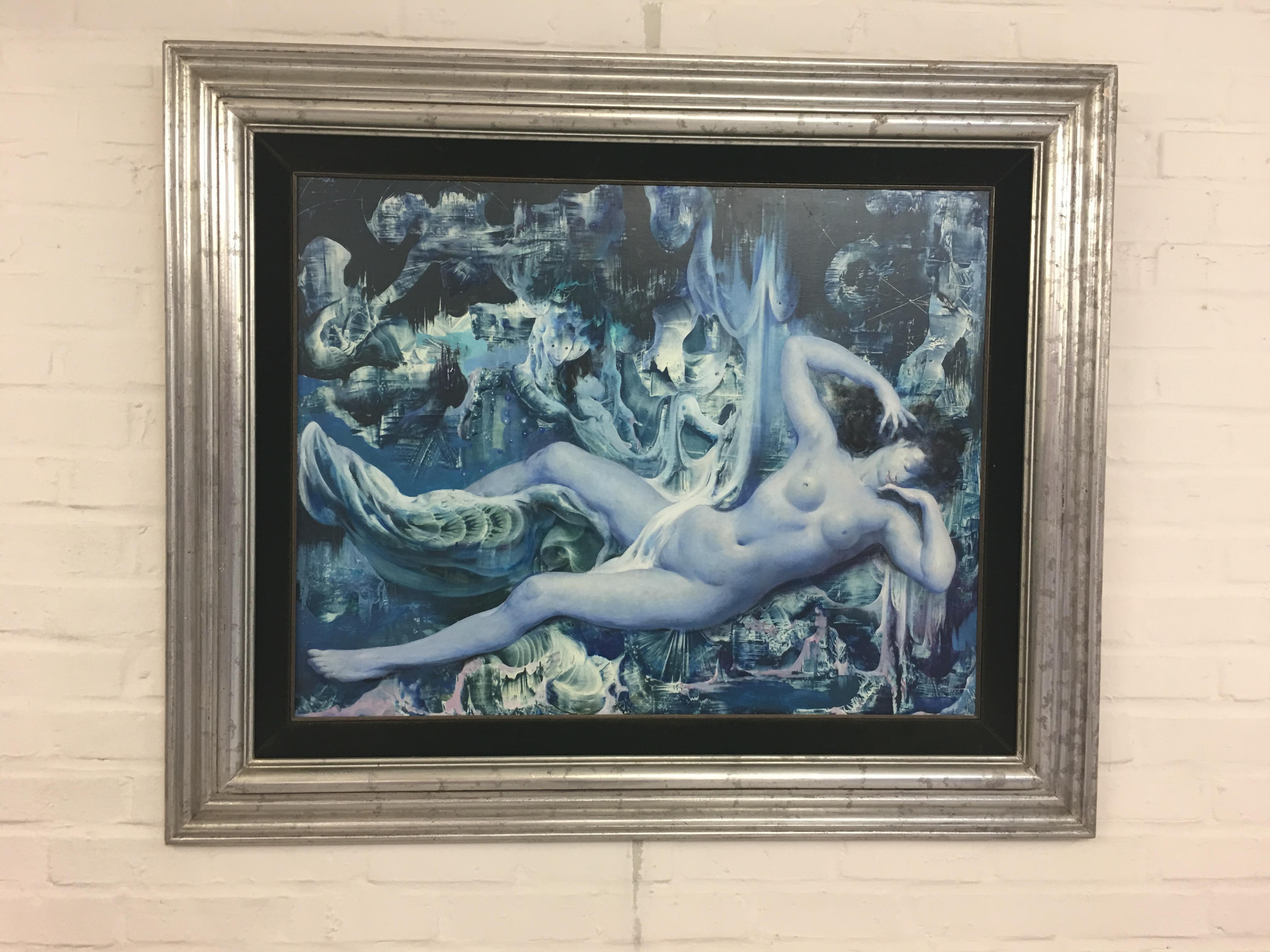 Peinture à l'huile sur panneau « L'a nuit » de Marcel Delmotte, vers 1970 en vente 7