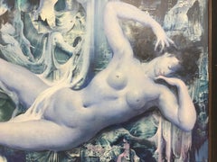 Peinture à l'huile sur panneau « L'a nuit » de Marcel Delmotte, vers 1970