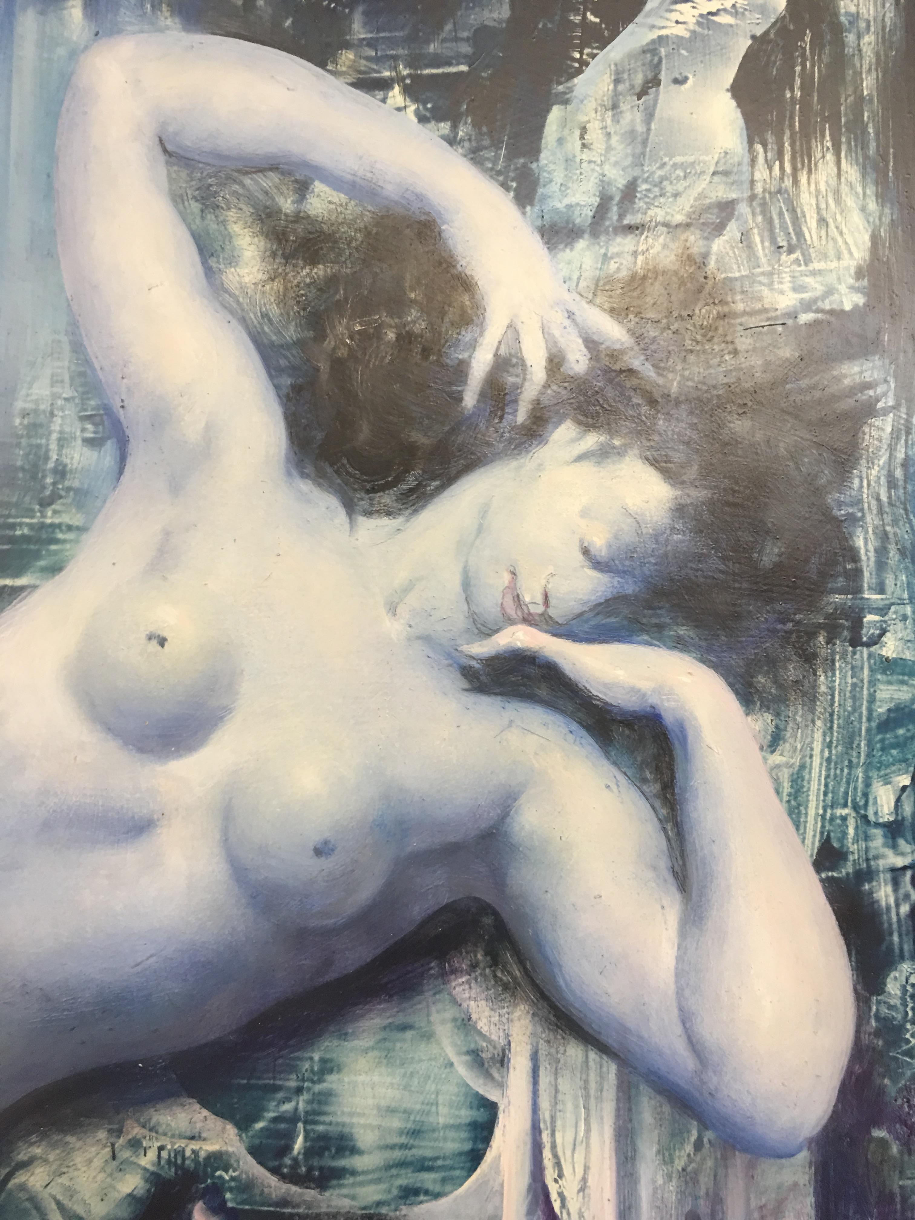 Belge Peinture à l'huile sur panneau « L'a nuit » de Marcel Delmotte, vers 1970 en vente