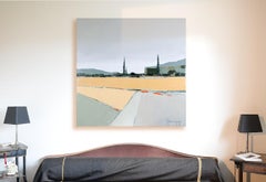 "Cypresses", Soft Contrast Light Colors Poetic Figurative Abstract Oil Painting