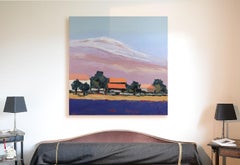 "Hamlet", Bright Blue Sky Distant Mountains with Snow Figurative Oil Painting