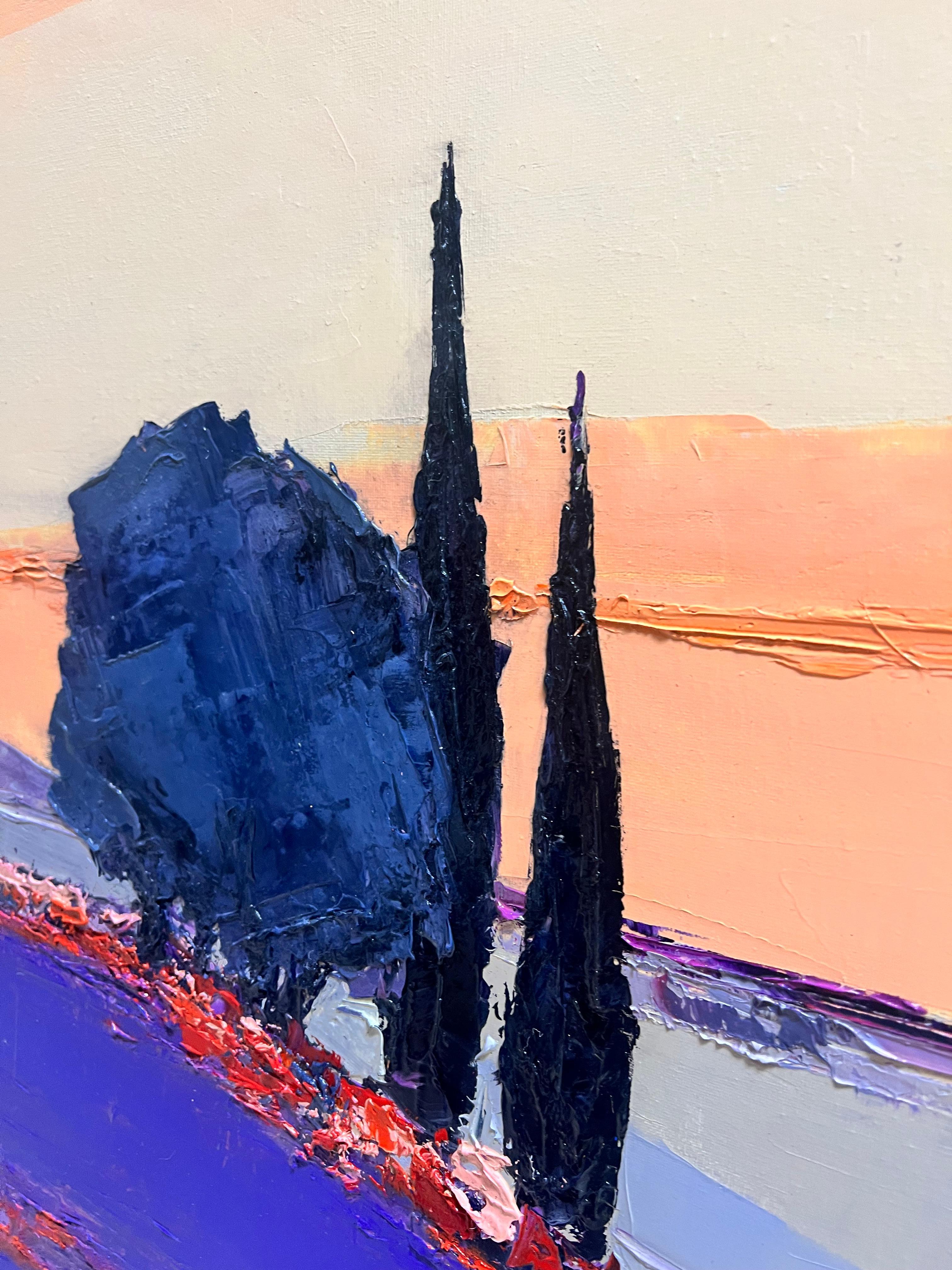 Lavandes (Lavanda) - Landscape Painting Arancia di Marcel Demagny