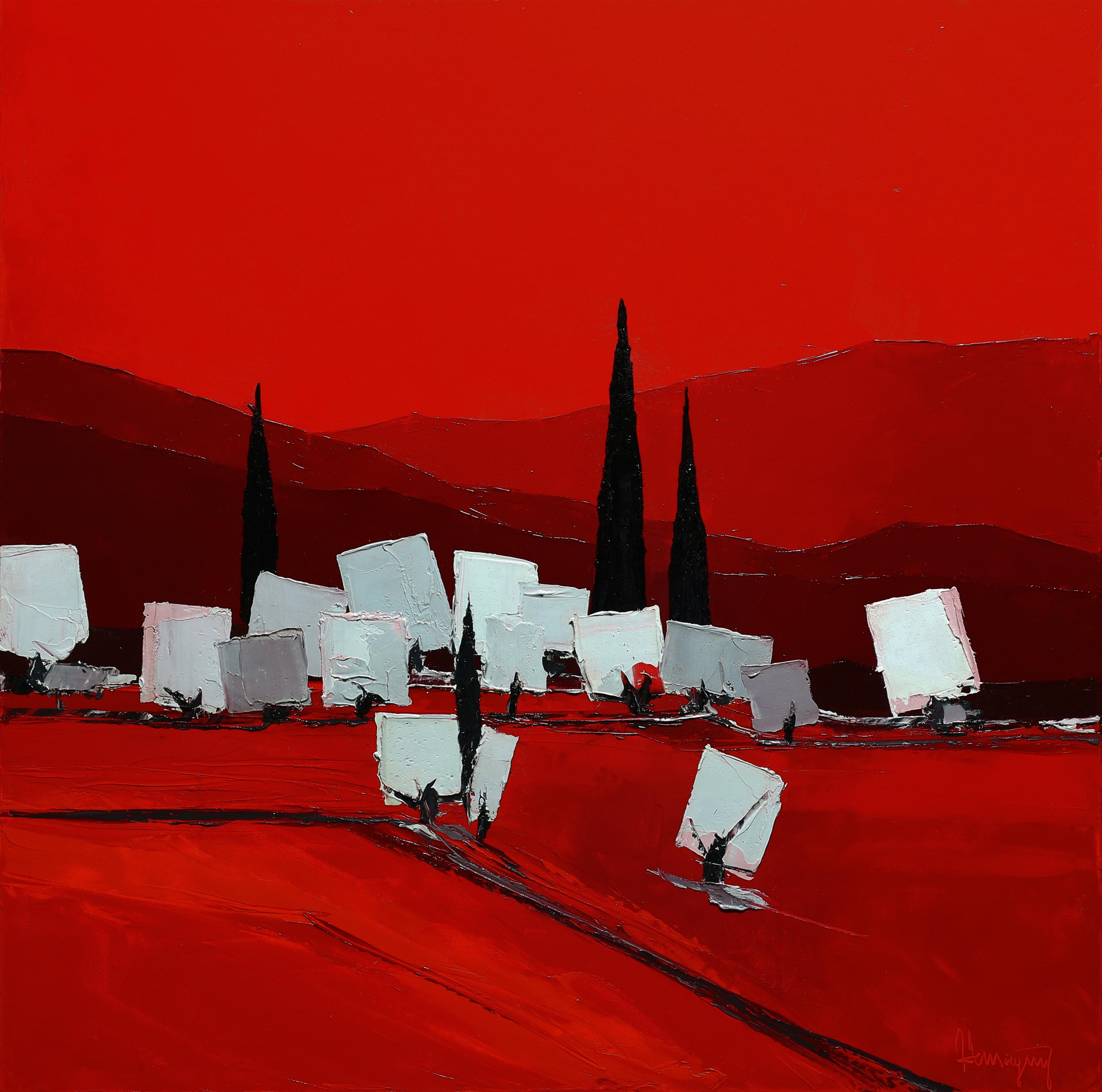 Landscape Painting Marcel Demagny - Rouge II 