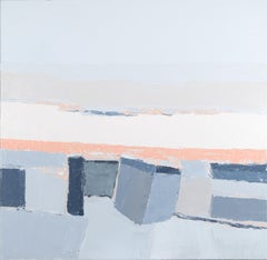 "Shoreline", Peinture à l'huile abstraite poétique aux couleurs claires contrastées et douces