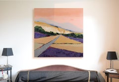 "The Road", under the Pink Sky Perspective Landscape Figurative Oil Painting