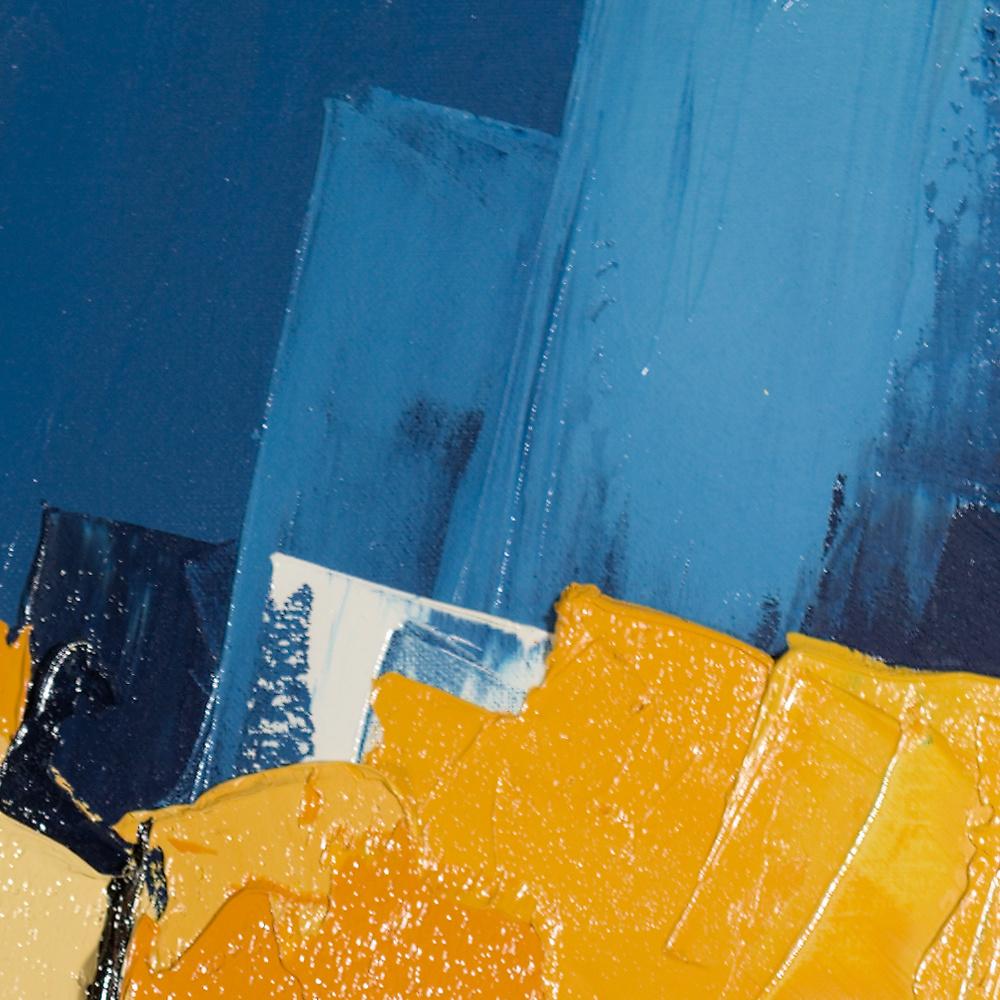 Abstraktes Ölgemälde „Yellow Symphony“, Kontrastblaues Gemälde der Musikbewegung im Angebot 5