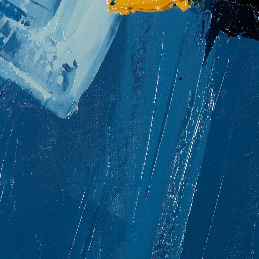 Abstraktes Ölgemälde „Yellow Symphony“, Kontrastblaues Gemälde der Musikbewegung im Angebot 7