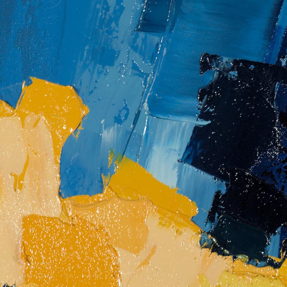 Abstraktes Ölgemälde „Yellow Symphony“, Kontrastblaues Gemälde der Musikbewegung im Angebot 8