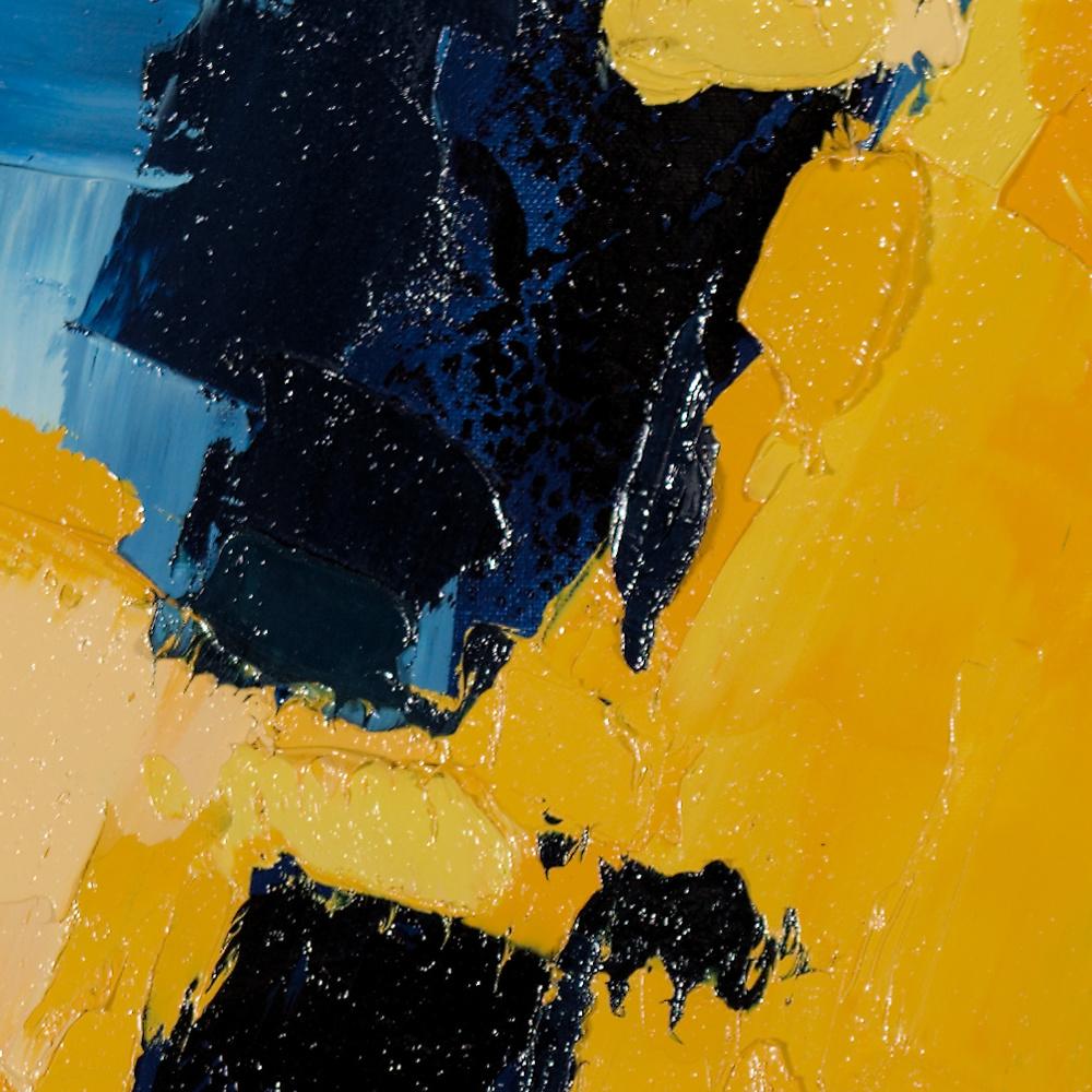 Abstraktes Ölgemälde „Yellow Symphony“, Kontrastblaues Gemälde der Musikbewegung im Angebot 9