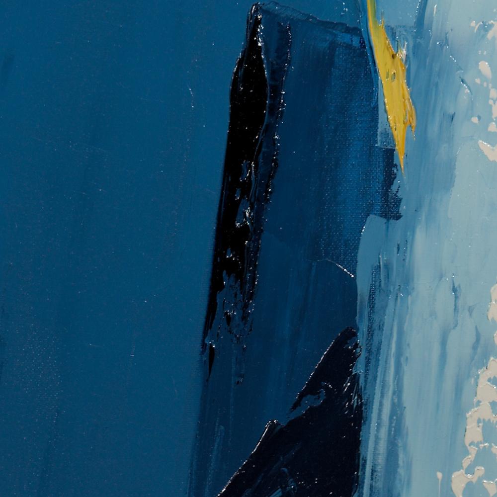 Abstraktes Ölgemälde „Yellow Symphony“, Kontrastblaues Gemälde der Musikbewegung im Angebot 10