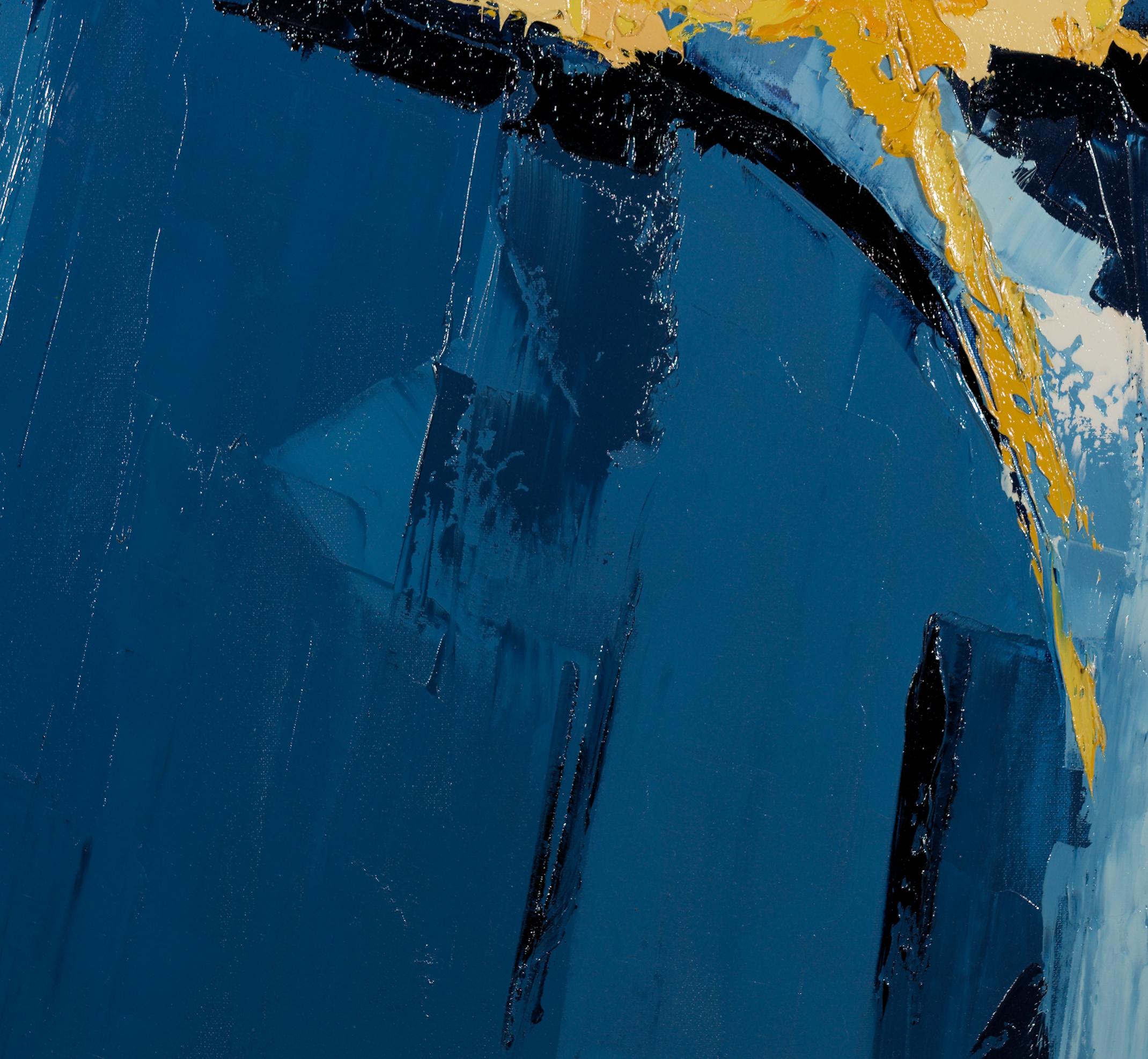 Abstraktes Ölgemälde „Yellow Symphony“, Kontrastblaues Gemälde der Musikbewegung im Angebot 1