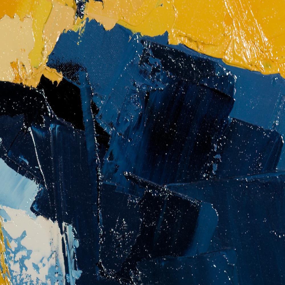 Abstraktes Ölgemälde „Yellow Symphony“, Kontrastblaues Gemälde der Musikbewegung im Angebot 3